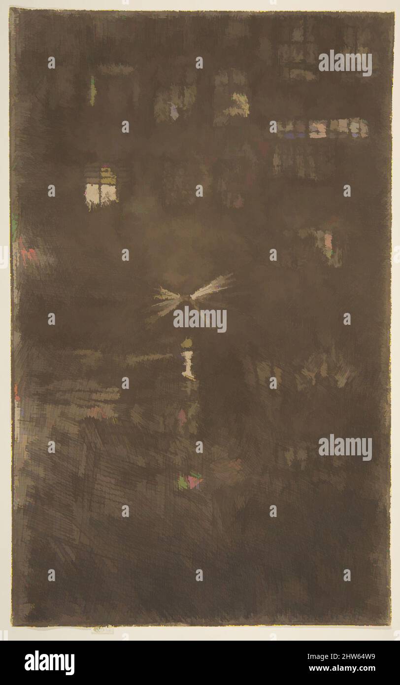 Von Nocturne inspirierte Kunst: Dance House, 1889, Ätzung und Trockenpunkt; vierter Zustand von sechs; gedruckt in dunkelbrauner Tinte auf mittelschwerem elfenbeinfarbenem Papier, Platte: 10 1/2 × 6 9/16 Zoll (26,7 × 16,6 cm), Drucke, James McNeill Whistler (Amerikaner, Lowell, Massachusetts 1834–1903 London), dicht, klassische Werke, die von Artotop mit einem Schuss Moderne modernisiert wurden. Formen, Farbe und Wert, auffällige visuelle Wirkung auf Kunst. Emotionen durch Freiheit von Kunstwerken auf zeitgemäße Weise. Eine zeitlose Botschaft, die eine wild kreative neue Richtung verfolgt. Künstler, die sich dem digitalen Medium zuwenden und die Artotop NFT erschaffen Stockfoto