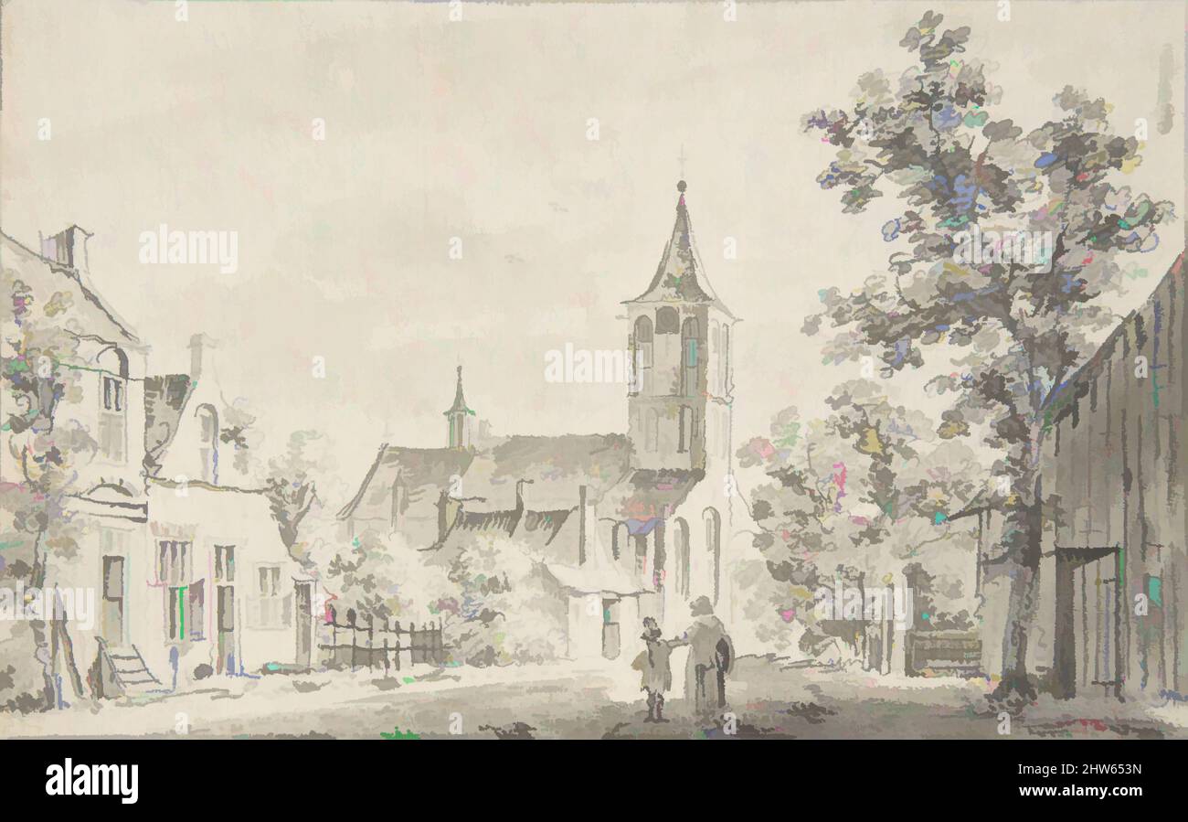 Kunst inspiriert von der Village Street-Szene mit einer Kirche, 1777, Pinsel und Braunwäsche, über einer Skizze in Graphit, Blatt: 3 3/4 x 6 1/16 Zoll (9,6 x 15,4 cm), Zeichnungen, Cornelis Ploos van Amstel (Niederländisch, 1726–1798, Klassische Werke, die von Artotop mit einem Schuss Moderne modernisiert wurden. Formen, Farbe und Wert, auffällige visuelle Wirkung auf Kunst. Emotionen durch Freiheit von Kunstwerken auf zeitgemäße Weise. Eine zeitlose Botschaft, die eine wild kreative neue Richtung verfolgt. Künstler, die sich dem digitalen Medium zuwenden und die Artotop NFT erschaffen Stockfoto