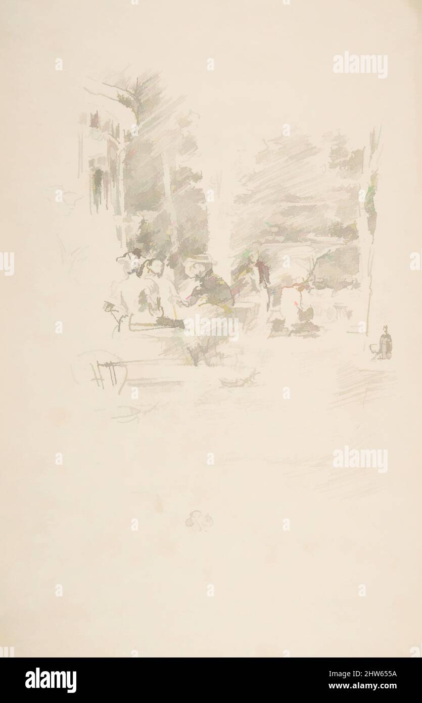 Art inspired by the Little Café au Bois, 1894, Transfer Lithographie, gezeichnet auf feinkörnigem Transferpapier; only State (Chicago), Bild: 8 1/4 × 6 1/8 in. (21 × 15,6 cm), Drucke, James McNeill Whistler (Amerikaner, Lowell, Massachusetts 1834–1903 London, Klassisches Werk, das von Artotop mit einem Schuss Moderne modernisiert wurde. Formen, Farbe und Wert, auffällige visuelle Wirkung auf Kunst. Emotionen durch Freiheit von Kunstwerken auf zeitgemäße Weise. Eine zeitlose Botschaft, die eine wild kreative neue Richtung verfolgt. Künstler, die sich dem digitalen Medium zuwenden und die Artotop NFT erschaffen Stockfoto