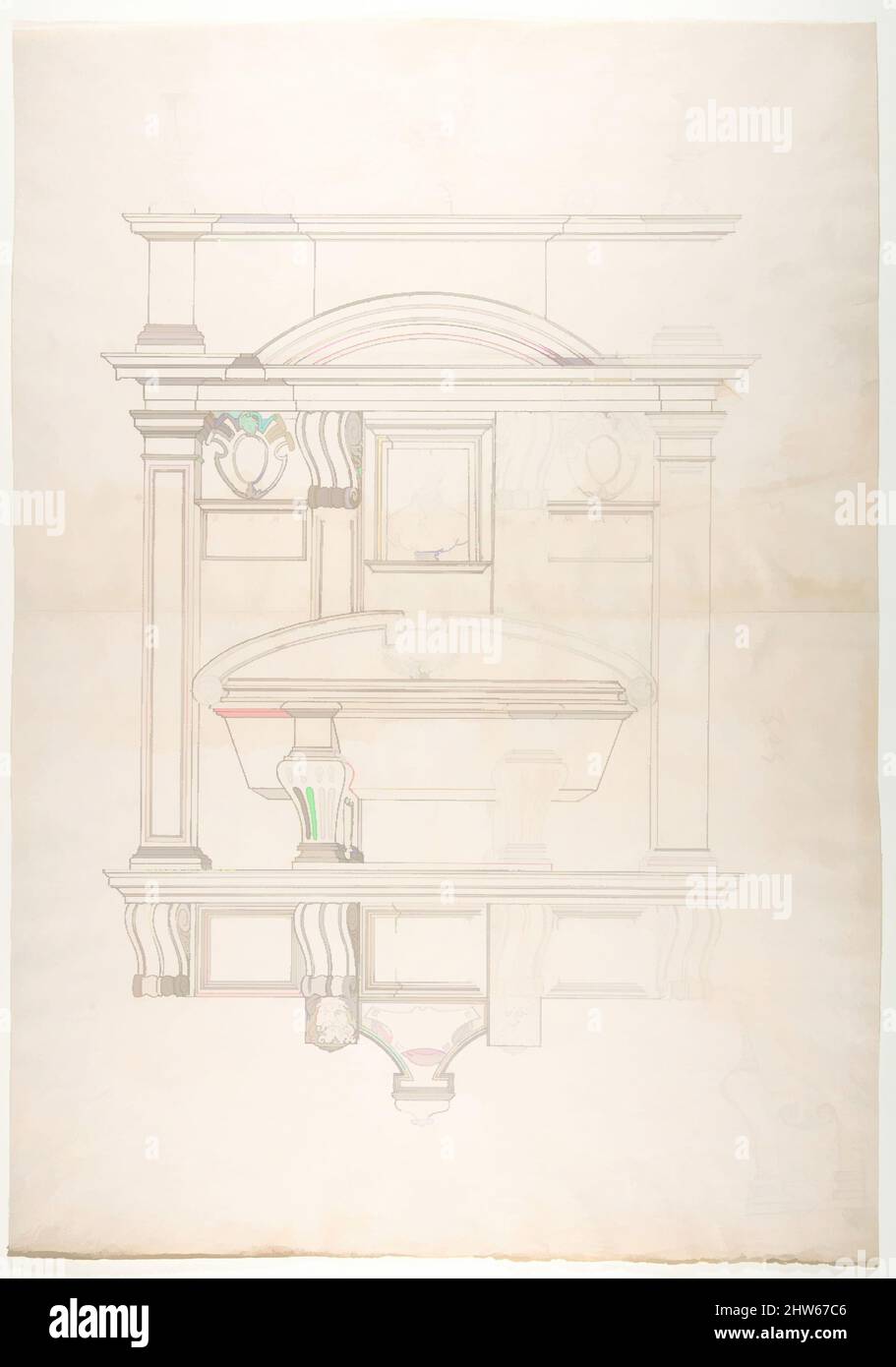 Kunst inspiriert von dem Grab von Cecchino Bracci, S. Maria in Araceoli, Rom, 16.. Jahrhundert, schwarze Kreide, Stift und braune Tinte, Blatt: 15 9/16 x 21 15/16 Zoll (39,5 x 55,8 cm), Zeichnungen, Anonym, Französisch, 16. Jahrhundert, Klassische Werke, die von Artotop mit einem Hauch von Moderne modernisiert wurden. Formen, Farbe und Wert, auffällige visuelle Wirkung auf Kunst. Emotionen durch Freiheit von Kunstwerken auf zeitgemäße Weise. Eine zeitlose Botschaft, die eine wild kreative neue Richtung verfolgt. Künstler, die sich dem digitalen Medium zuwenden und die Artotop NFT erschaffen Stockfoto