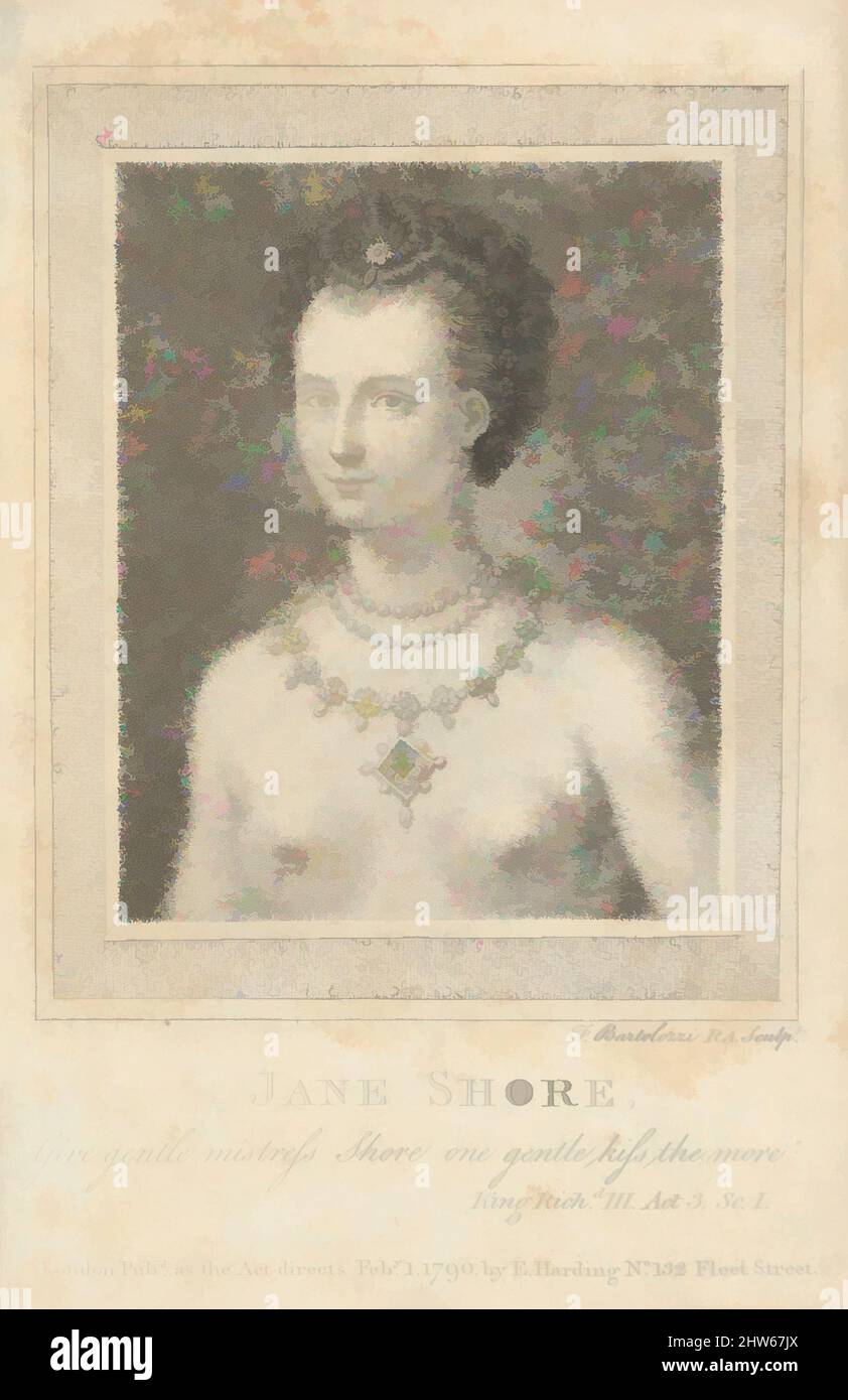 Kunst inspiriert von Jane Shore: „Gib der sanften Herrin Shore einen sanften Kuss desto mehr (Shakespeare, Richard III, Akt 3, Szene 1), Februar 1, 1790, Stichelgravur und Radierung, gedruckt in brauner Tinte; dritter Zustand von vier, Blatt: 7 3/8 x 4 3/16 Zoll (18,7 x 10,6 cm) (Clipped Impression, Classic Works modernisiert von Artotop mit einem Schuss Modernität. Formen, Farbe und Wert, auffällige visuelle Wirkung auf Kunst. Emotionen durch Freiheit von Kunstwerken auf zeitgemäße Weise. Eine zeitlose Botschaft, die eine wild kreative neue Richtung verfolgt. Künstler, die sich dem digitalen Medium zuwenden und die Artotop NFT erschaffen Stockfoto