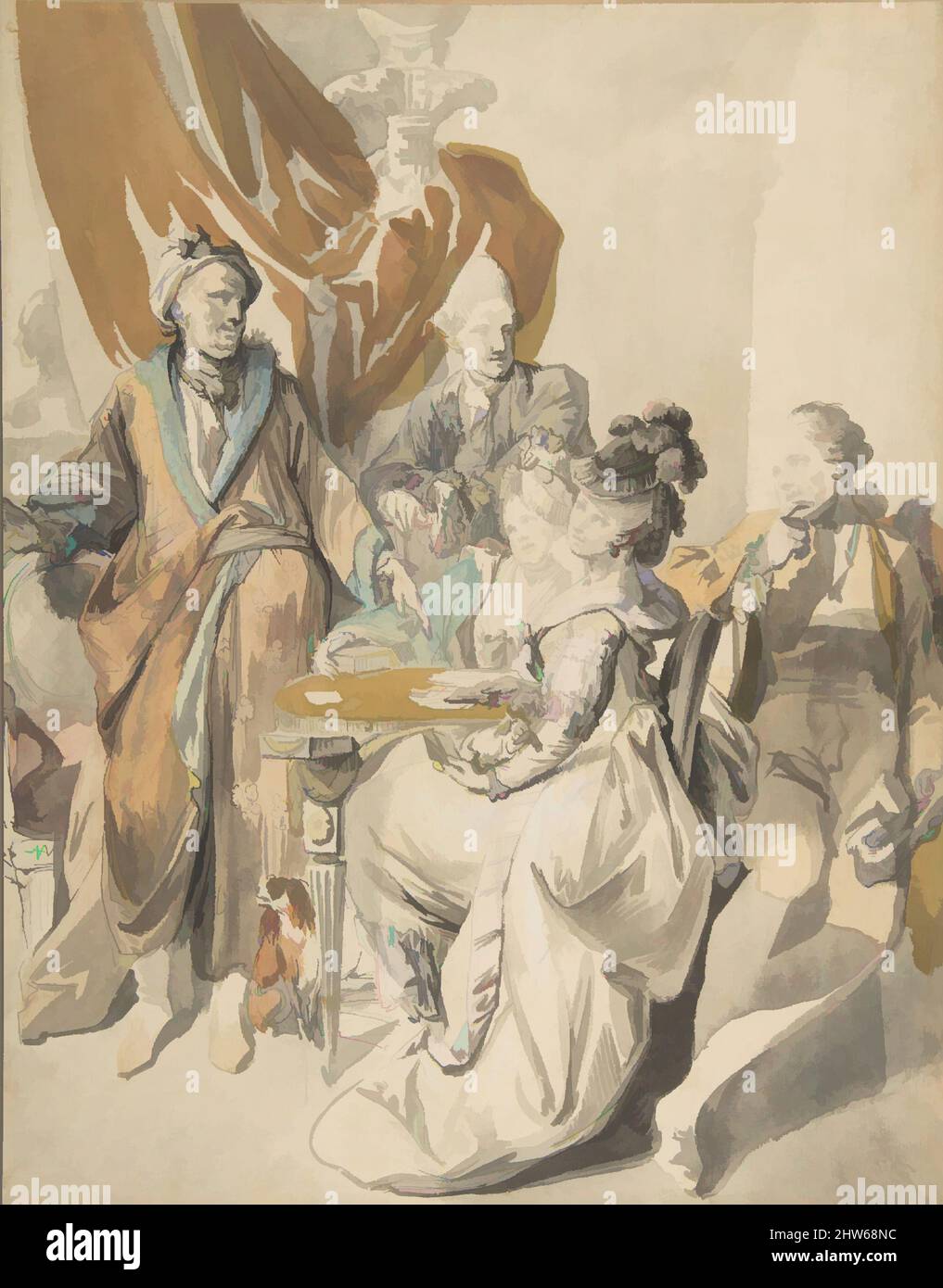Kunst inspiriert von zwei Frauen und drei Männern, die Karten spielen, 18.–Anfang 19.. Jahrhundert, Stift und schwarze Tinte, Grauwäsche, Aquarell, über einer Skizze in schwarzer Kreide oder Graphit, Blatt: 15 1/16 x 11 3/4 Zoll (38,3 x 29,9 cm), Zeichnungen, Johann Eleazar Zeissig, genannt Schenau (deutsch, Großschönau (, Klassische Werke, die von Artotop mit einem Hauch von Moderne modernisiert wurden. Formen, Farbe und Wert, auffällige visuelle Wirkung auf Kunst. Emotionen durch Freiheit von Kunstwerken auf zeitgemäße Weise. Eine zeitlose Botschaft, die eine wild kreative neue Richtung verfolgt. Künstler, die sich dem digitalen Medium zuwenden und die Artotop NFT erschaffen Stockfoto