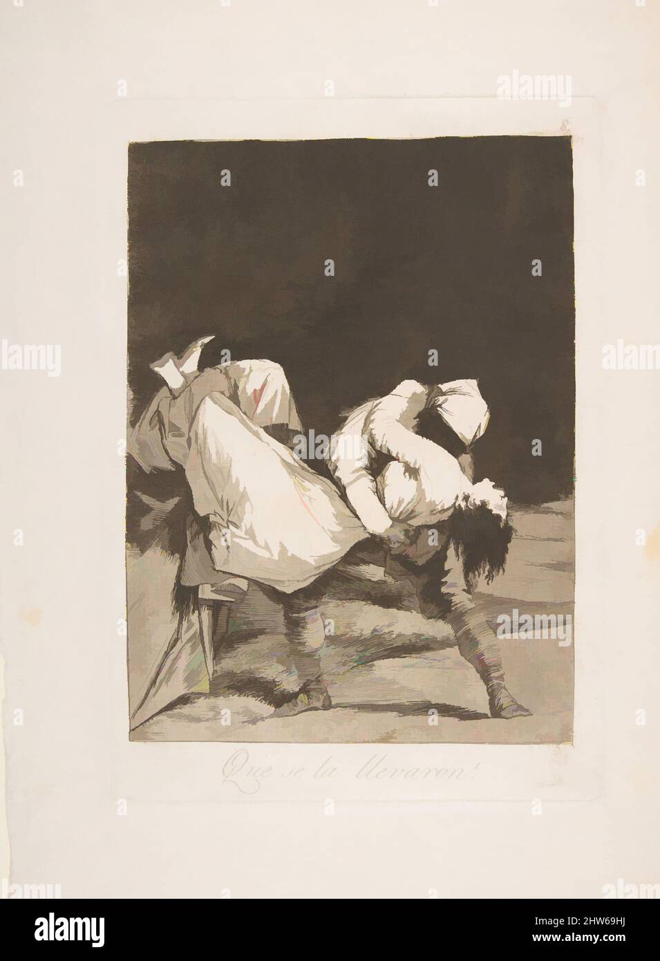 Kunst inspiriert von Plate 8 von 'Los Caprichos': Sie haben sie mitgenommen! (Que se la llevaron!), 1799, Radierung und Aquatinta, Platte: 8 7/16 × 5 7/8 Zoll (21,4 × 15 cm), Drucke, Goya (Francisco de Goya y Lucientes) (Spanisch, Fuendetodos 1746–1828 Bordeaux, Klassisches Werk, modernisiert von Artotop mit einem Schuss Moderne. Formen, Farbe und Wert, auffällige visuelle Wirkung auf Kunst. Emotionen durch Freiheit von Kunstwerken auf zeitgemäße Weise. Eine zeitlose Botschaft, die eine wild kreative neue Richtung verfolgt. Künstler, die sich dem digitalen Medium zuwenden und die Artotop NFT erschaffen Stockfoto