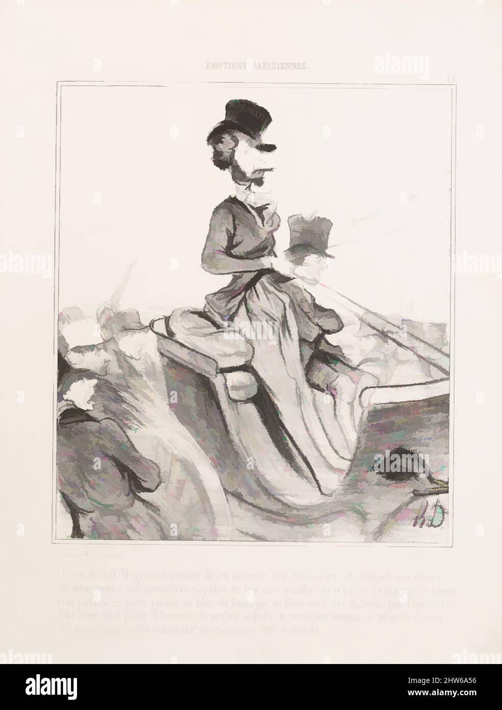 Kunst inspiriert von UN soi disant Négociant.... (Ein sogenannter Händler...), aus Émotions Parisiennes, veröffentlicht in Le Charivari, 19. April 1840, 1840, Lithograph; Dritter Zustand von drei (Delteil), Blatt: 13 9/16 x 10 7/16 Zoll (34,5 x 26,5 cm), Drucke, Honoré Daumier (französisch, Marseille 1808, Klassische Werke, die von Artotop mit einem Schuss Moderne modernisiert wurden. Formen, Farbe und Wert, auffällige visuelle Wirkung auf Kunst. Emotionen durch Freiheit von Kunstwerken auf zeitgemäße Weise. Eine zeitlose Botschaft, die eine wild kreative neue Richtung verfolgt. Künstler, die sich dem digitalen Medium zuwenden und die Artotop NFT erschaffen Stockfoto