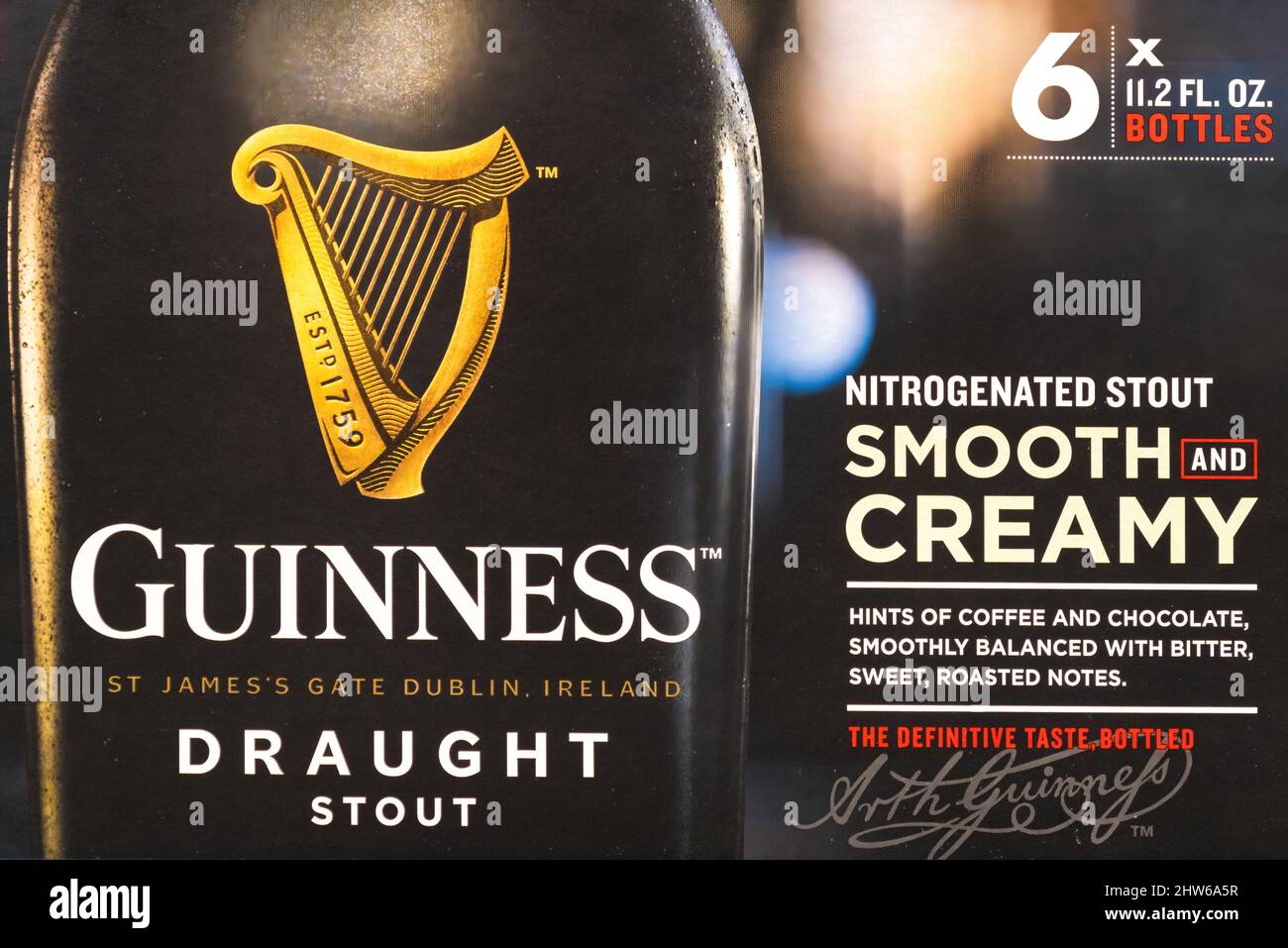 Label von Guinness: Guinness ist ein irischer Trockenstout Stockfoto