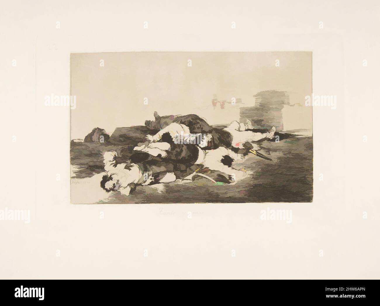 Kunst inspiriert von Plate 22 aus 'die Katastrophen des Krieges' (Los Desastres de la Guerra): 'Noch schlimmer.' (Tanto y Mas), 1810 (veröffentlicht 1863), Radierung, Lavis und Burin, Platte: 6 5/16 × 9 15/16 Zoll (16 × 25,3 cm), Drucke, Goya (Francisco de Goya y Lucientes) (Spanisch, Fuendetodos 1746–1828, Klassisches Werk, das von Artotop mit einem Schuss Moderne modernisiert wurde. Formen, Farbe und Wert, auffällige visuelle Wirkung auf Kunst. Emotionen durch Freiheit von Kunstwerken auf zeitgemäße Weise. Eine zeitlose Botschaft, die eine wild kreative neue Richtung verfolgt. Künstler, die sich dem digitalen Medium zuwenden und die Artotop NFT erschaffen Stockfoto