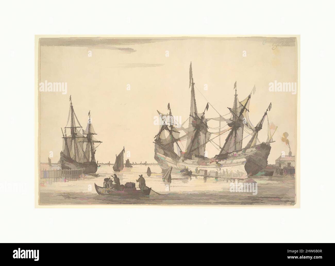 Kunst, inspiriert von Männern, die den Schiffsrull klatschen, 17.. Jahrhundert, Radierung; Staat VI, Blatt: 7 1/2 x 11 9/16 Zoll (19 x 29,3 cm), Drucke, Reinier Nooms, genannt Zeeman (Niederländisch, Amsterdam ca. 1623–1664 Amsterdam, Klassisches von Artotop modernisiertes Werk mit einem Schuss Moderne. Formen, Farbe und Wert, auffällige visuelle Wirkung auf Kunst. Emotionen durch Freiheit von Kunstwerken auf zeitgemäße Weise. Eine zeitlose Botschaft, die eine wild kreative neue Richtung verfolgt. Künstler, die sich dem digitalen Medium zuwenden und die Artotop NFT erschaffen Stockfoto