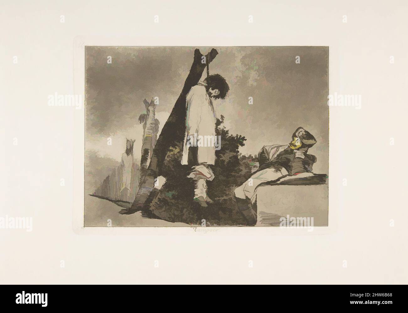 Kunst inspiriert von Tafel 36 aus 'die Katastrophen des Krieges' (Los Desastres de La Guerra): 'Auch in diesem Fall nicht' (tampoco), 1810 (veröffentlicht 1863), Radierung, brüniertes Aquatinta, Trockenpunkt, burin und Brenngerät, Platte: 6 1/8 × 8 1/8 Zoll (15,6 × 20,7 cm), Drucke, Goya (Francisco de Goya y, Klassisches Werk, modernisiert von Artotop mit einem Schuss Moderne. Formen, Farbe und Wert, auffällige visuelle Wirkung auf Kunst. Emotionen durch Freiheit von Kunstwerken auf zeitgemäße Weise. Eine zeitlose Botschaft, die eine wild kreative neue Richtung verfolgt. Künstler, die sich dem digitalen Medium zuwenden und die Artotop NFT erschaffen Stockfoto