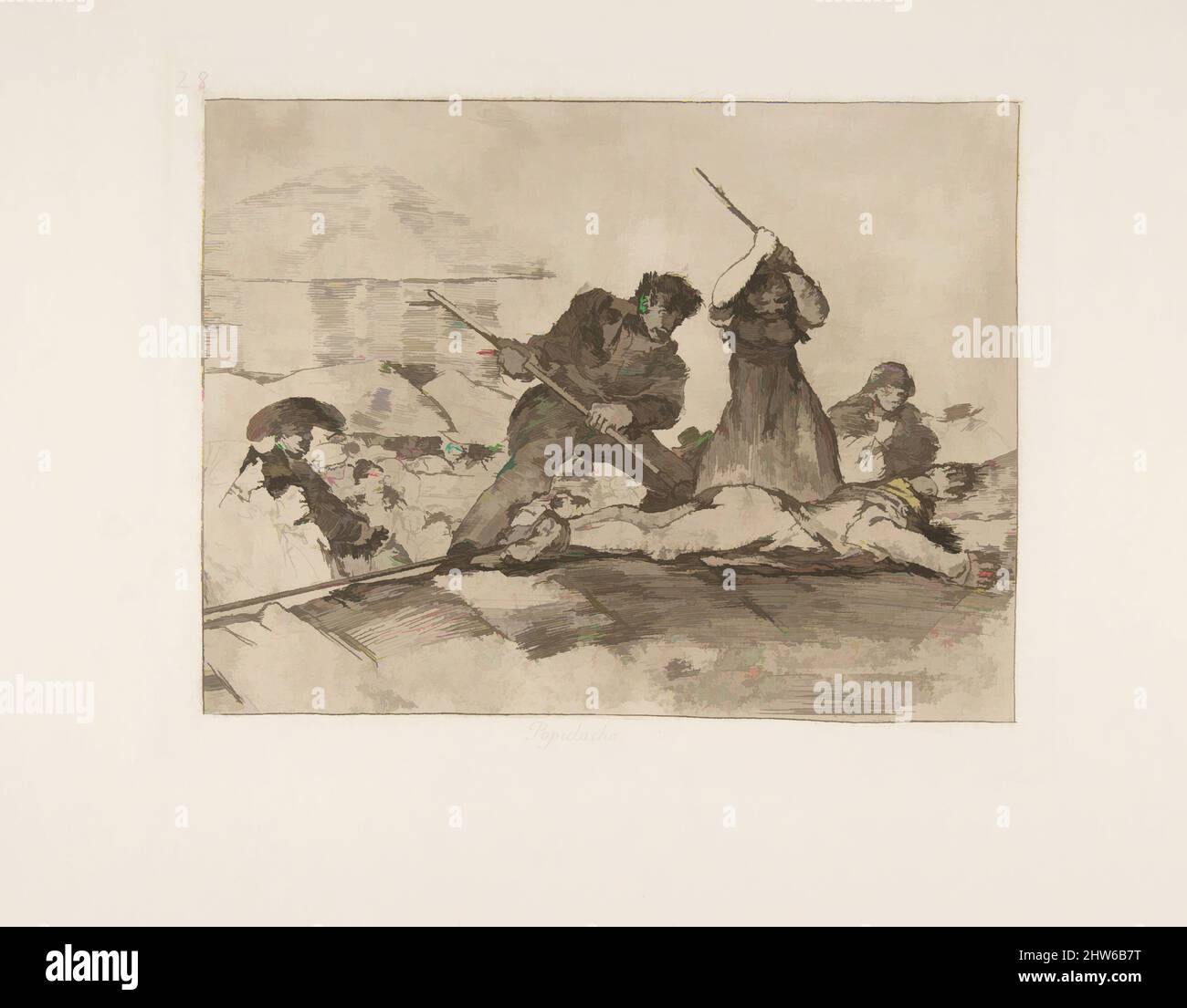 Kunst inspiriert von Tafel 28 aus 'die Katastrophen des Krieges' (Los Desastres de la Guerra): 'Rabble' (Populacho), 1810 (veröffentlicht 1863), Etching, lavis, drypoint, burin und Brenngerät, Platte: 7 3/16 × 8 7/16 Zoll (18,2 × 21,4 cm), Drucke, Goya (Francisco de Goya y Lucientes) (Spanisch, Fuendetodos, Klassisches Werk, das von Artotop mit einem Schuss Moderne modernisiert wurde. Formen, Farbe und Wert, auffällige visuelle Wirkung auf Kunst. Emotionen durch Freiheit von Kunstwerken auf zeitgemäße Weise. Eine zeitlose Botschaft, die eine wild kreative neue Richtung verfolgt. Künstler, die sich dem digitalen Medium zuwenden und die Artotop NFT erschaffen Stockfoto