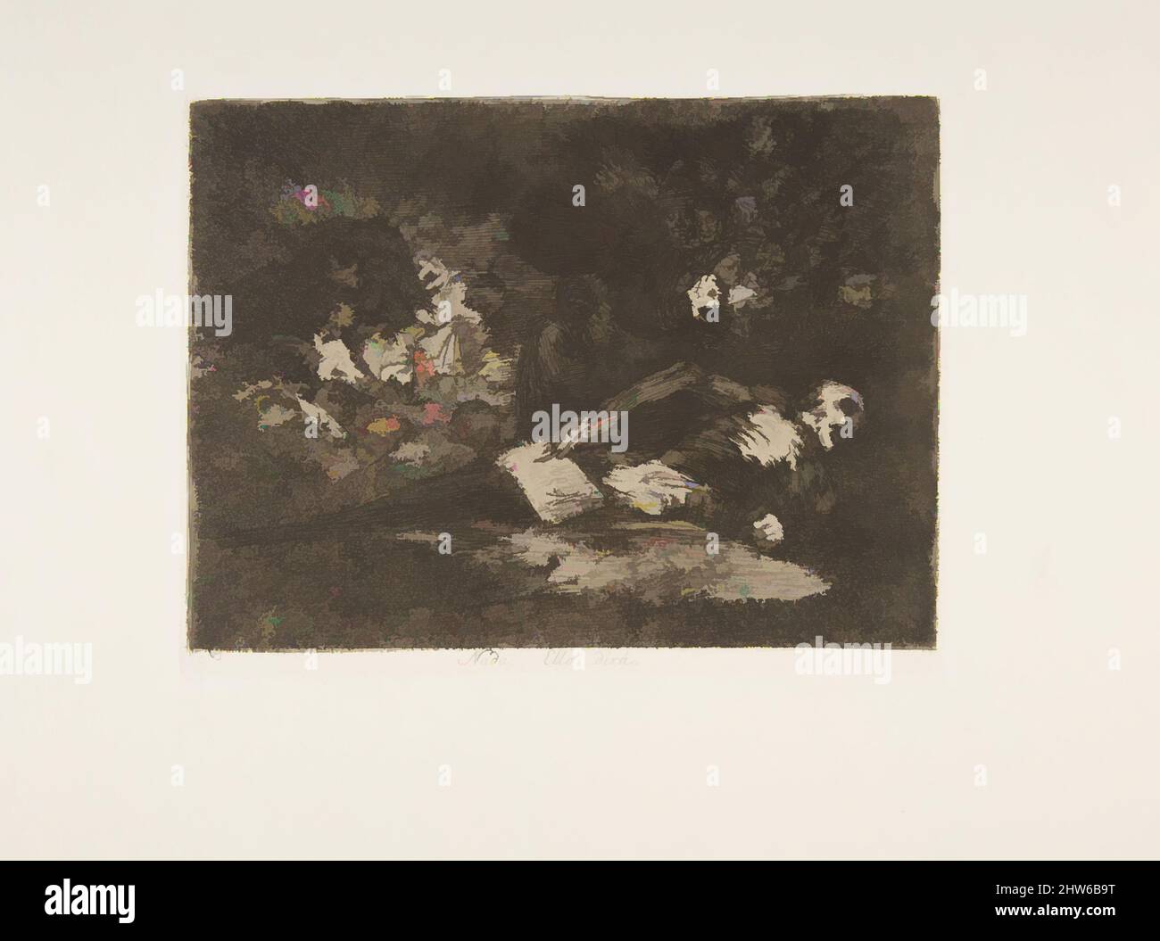 Kunst inspiriert von Tafel 69 aus 'die Katastrophen des Krieges' (Los Desastres de la Guerra): 'Nichts. Das Ereignis wird es zeigen.“ (Nada. Ello dirá), nach 1814–15 (veröffentlicht 1863), Radierung, brünierter Aquatinta, Lavis, drypoint und Burin, Platte: 6 Zoll × 7 13/16 Zoll (15,3 × 19,9 cm), Drucke, Goya (, Klassisches Werk, das von Artotop mit einem Schuss Moderne modernisiert wurde. Formen, Farbe und Wert, auffällige visuelle Wirkung auf Kunst. Emotionen durch Freiheit von Kunstwerken auf zeitgemäße Weise. Eine zeitlose Botschaft, die eine wild kreative neue Richtung verfolgt. Künstler, die sich dem digitalen Medium zuwenden und die Artotop NFT erschaffen Stockfoto