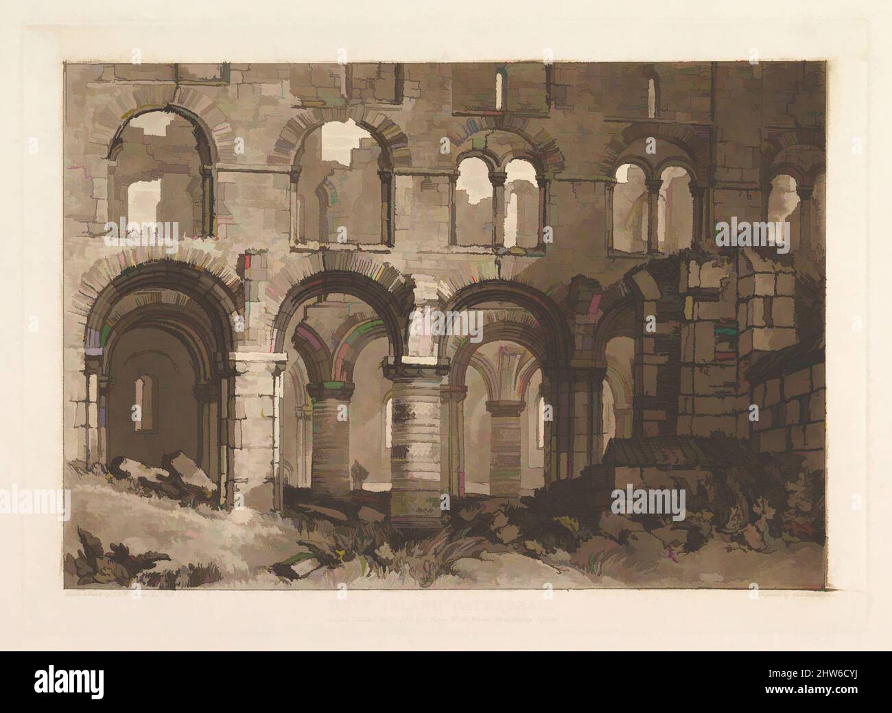 Kunst inspiriert von der Kathedrale der Heiligen Insel (Liber Studiorum, Teil III, Tafel 11), 20. Februar 1808, Ätzung und Mezzotinta; erster Zustand von vier, Platte: 7 1/8 x 10 7/16 Zoll (18,1 x 26,5 cm), Drucke, entworfen und geätzt von Joseph Mallord William Turner (britisch, London 1775–1851 London, Klassische Werke, die von Artotop mit einem Schuss Moderne modernisiert wurden. Formen, Farbe und Wert, auffällige visuelle Wirkung auf Kunst. Emotionen durch Freiheit von Kunstwerken auf zeitgemäße Weise. Eine zeitlose Botschaft, die eine wild kreative neue Richtung verfolgt. Künstler, die sich dem digitalen Medium zuwenden und die Artotop NFT erschaffen Stockfoto