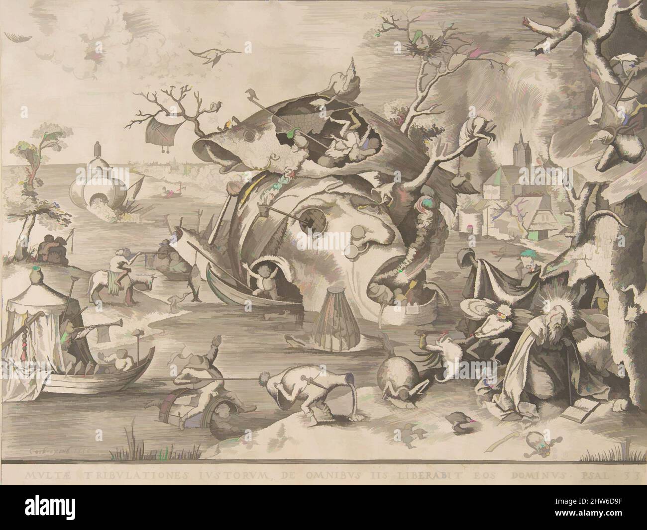 Art inspired by the Temptation of St. Anthony, 1556, Gravur, Blatt: 10 5/16 x 13 3/8 Zoll (26,2 x 33,9 cm), Drucke, nach Pieter Bruegel dem Älteren (Niederländisch, Breda (?) Ca. 1525–1569 Brüssel), Pieter van der Heyden (Niederländisch, ca. 1525–1569, von Artotop modernisierte klassische Werke mit einem Schuss Moderne. Formen, Farbe und Wert, auffällige visuelle Wirkung auf Kunst. Emotionen durch Freiheit von Kunstwerken auf zeitgemäße Weise. Eine zeitlose Botschaft, die eine wild kreative neue Richtung verfolgt. Künstler, die sich dem digitalen Medium zuwenden und die Artotop NFT erschaffen Stockfoto