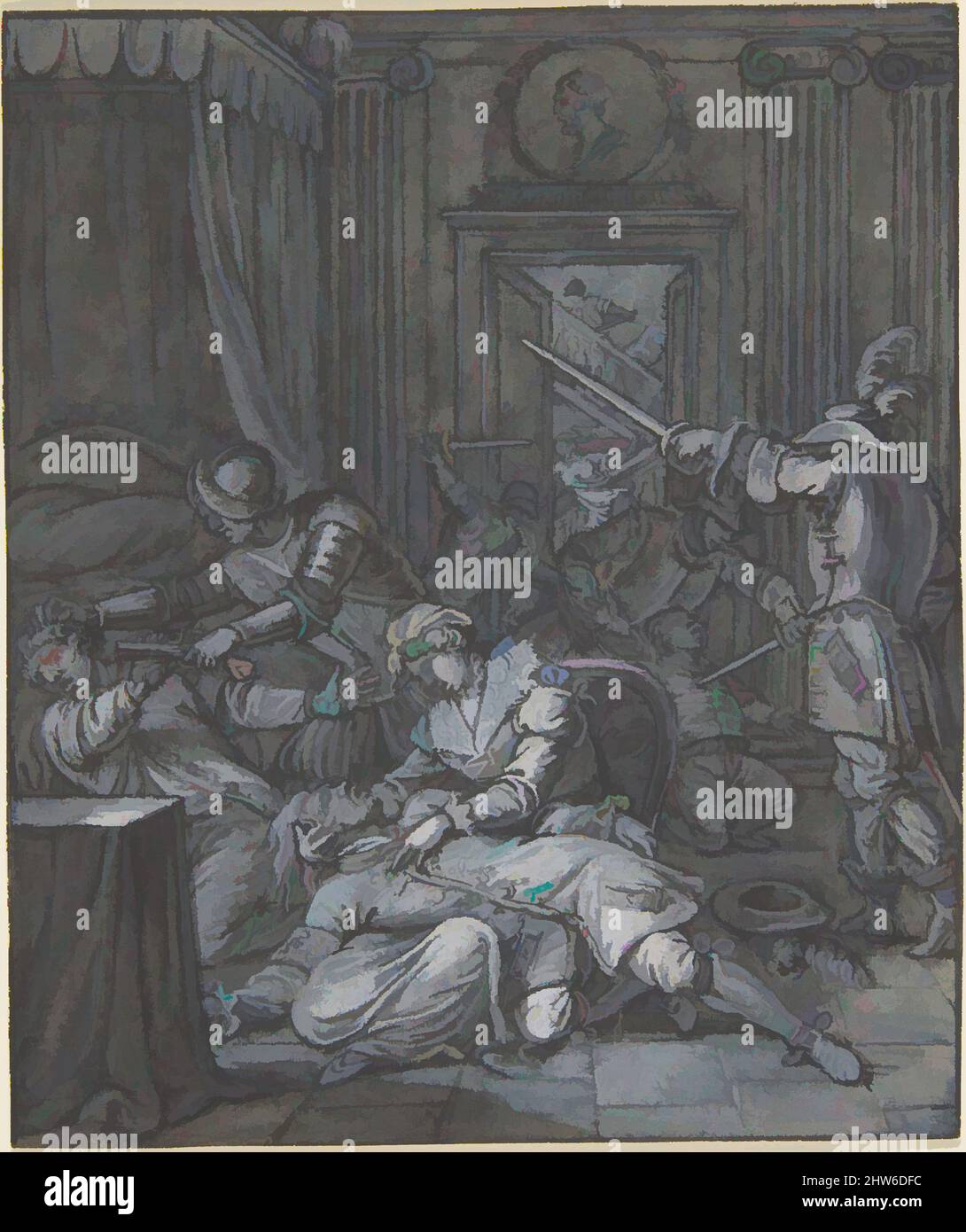 Kunst inspiriert von der Innenansicht mit Soldaten, die plündern, 17. Century, Stift und schwarze Tinte, Aquarell, Gouache, Blatt: 4 5/16 x 3 9/16 Zoll (11 x 9,1 cm), Zeichnungen, Anonymous zugeschrieben, 17. Jahrhundert, Klassische Werke, die von Artotop mit einem Schuss Moderne modernisiert wurden. Formen, Farbe und Wert, auffällige visuelle Wirkung auf Kunst. Emotionen durch Freiheit von Kunstwerken auf zeitgemäße Weise. Eine zeitlose Botschaft, die eine wild kreative neue Richtung verfolgt. Künstler, die sich dem digitalen Medium zuwenden und die Artotop NFT erschaffen Stockfoto