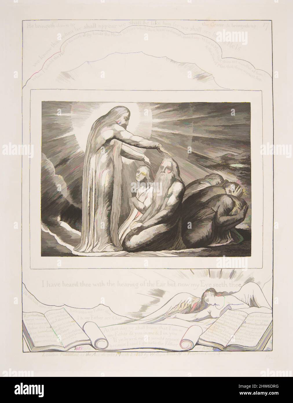 Kunst inspiriert von der Vision Gottes, aus Illustrationen des Buches Hiob, 1825–26, Gravur, Tafel: 8 9/16 x 6 5/8 Zoll (21,7 x 16,8 cm), Drucke, William Blake (British, London 1757–1827 London, Klassische Werke, die von Artotop mit einem Schuss Moderne modernisiert wurden. Formen, Farbe und Wert, auffällige visuelle Wirkung auf Kunst. Emotionen durch Freiheit von Kunstwerken auf zeitgemäße Weise. Eine zeitlose Botschaft, die eine wild kreative neue Richtung verfolgt. Künstler, die sich dem digitalen Medium zuwenden und die Artotop NFT erschaffen Stockfoto