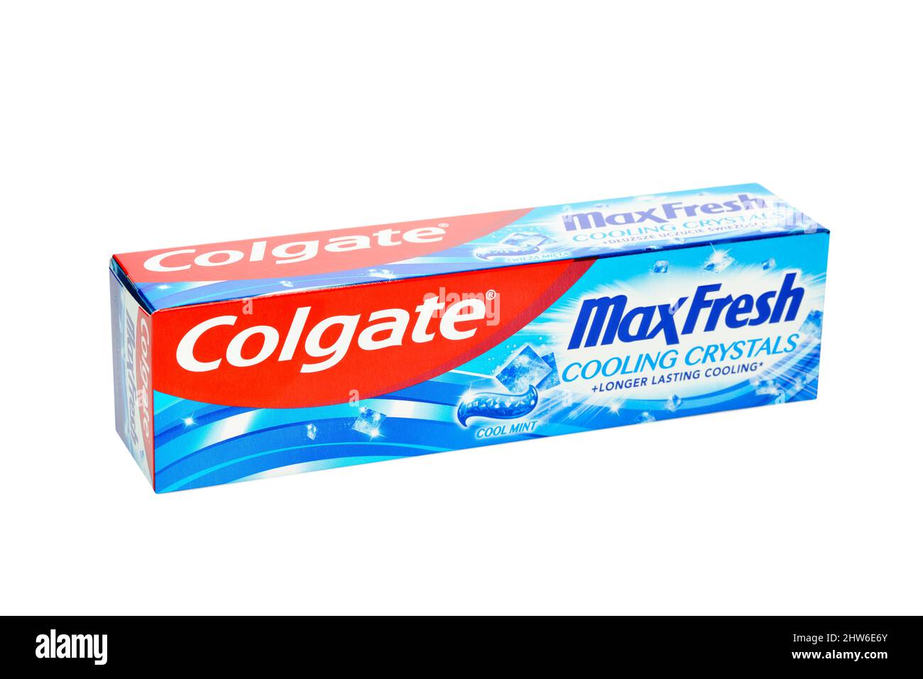 Colgate Zahnpasta vor weißem Hintergrund Stockfoto