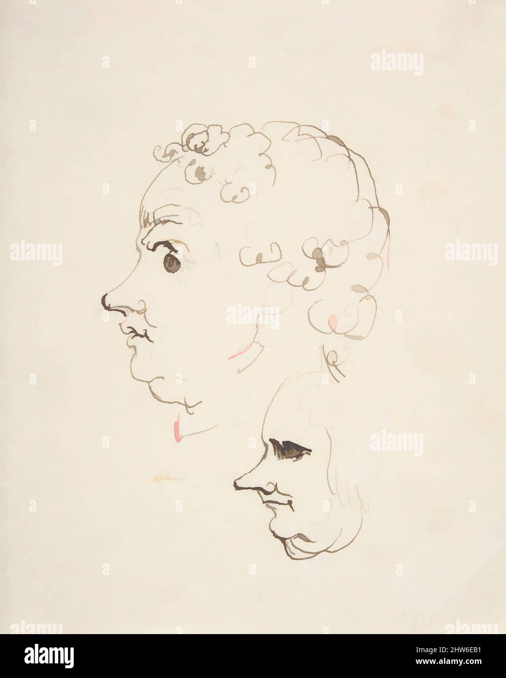 Kunst inspiriert von zwei „Caricature Heads of Men“, nach 1794, Stift und braune Tinte, Blatt: 5 x 4 1/16 Zoll (12,7 x 10,3 cm), Zeichnungen, Johann Heinrich Wilhelm Tischbein (deutsch, Haina 1751–1829 Eutin, Klassische Werke, die von Artotop mit einem Schuss Moderne modernisiert wurden. Formen, Farbe und Wert, auffällige visuelle Wirkung auf Kunst. Emotionen durch Freiheit von Kunstwerken auf zeitgemäße Weise. Eine zeitlose Botschaft, die eine wild kreative neue Richtung verfolgt. Künstler, die sich dem digitalen Medium zuwenden und die Artotop NFT erschaffen Stockfoto