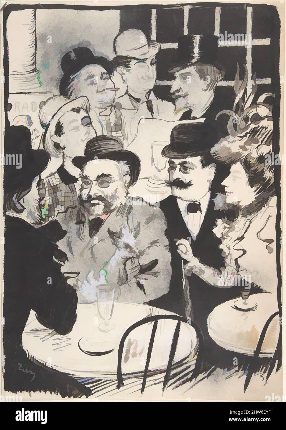 Kunst inspiriert von der Café-Szene, Ende 19.–Anfang 20. Jahrhundert, Stift, Pinsel, Tinte und Crachis, Bleiweiß auf gewobnem Papier, Blatt: 13 11/16 x 9 5/8 Zoll (34,7 x 24,4 cm), Zeichnungen, Jules-Alexandre Grün (Französisch, Paris, 1868–1934, Klassische Werke, die von Artotop mit einem Hauch von Moderne modernisiert wurden. Formen, Farbe und Wert, auffällige visuelle Wirkung auf Kunst. Emotionen durch Freiheit von Kunstwerken auf zeitgemäße Weise. Eine zeitlose Botschaft, die eine wild kreative neue Richtung verfolgt. Künstler, die sich dem digitalen Medium zuwenden und die Artotop NFT erschaffen Stockfoto