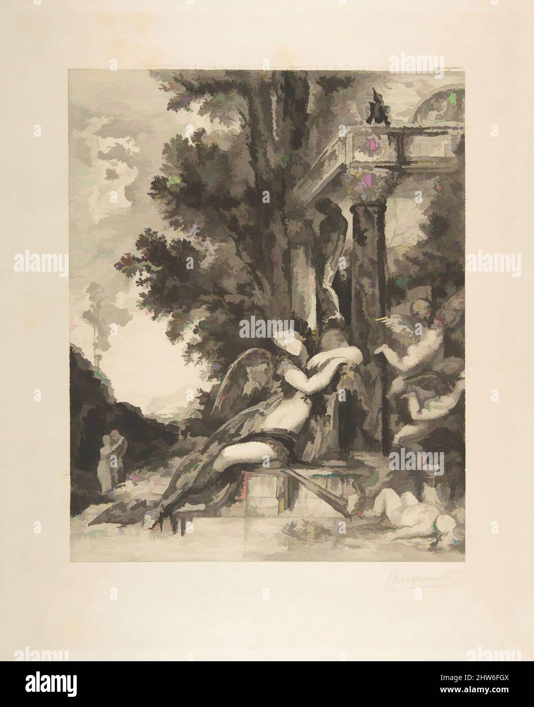 Kunst inspiriert von Discord, aus den Fabeln von La Fontaine, 1886, Radierung; fünfter Zustand von fünf, Blatt: 18 1/2 x 13 Zoll (47 x 33 cm), Drucke, Félix Bracquemond (Französisch, Paris 1833–1914 Sèvres), After Gustave Moreau (Französisch, Paris 1826–1898 Paris, Klassische Werke, die von Artotop mit einem Schuss Moderne modernisiert wurden. Formen, Farbe und Wert, auffällige visuelle Wirkung auf Kunst. Emotionen durch Freiheit von Kunstwerken auf zeitgemäße Weise. Eine zeitlose Botschaft, die eine wild kreative neue Richtung verfolgt. Künstler, die sich dem digitalen Medium zuwenden und die Artotop NFT erschaffen Stockfoto