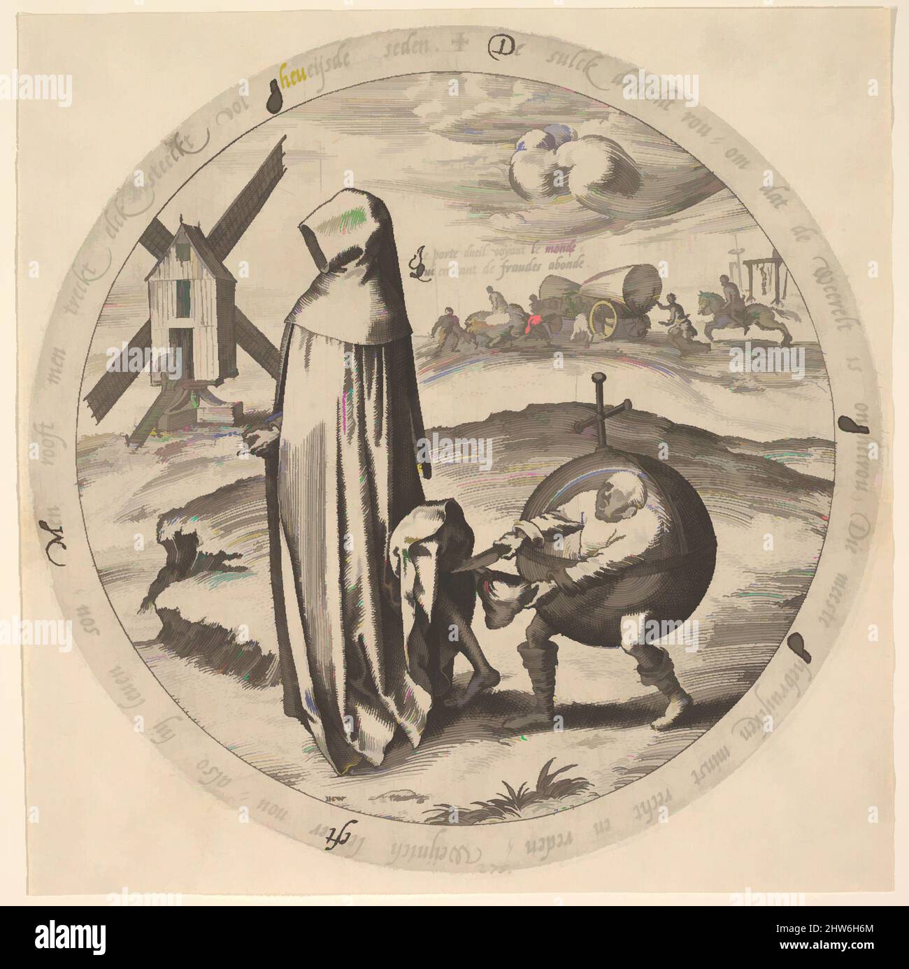 Kunst inspiriert vom Misanthrope, der von der Welt ausgeraubt wurde, aus zwölf flämischen Sprüchen, ca. 1568, Gravieren, Platte (Durchmesser): 7 Zoll (17,8 cm), Drucke, nach Pieter Bruegel dem Älteren (Niederländisch, Breda (?) Ca. 1525–1569 Brüssel), Jan (Johannes) Wierix (Niederländisch, Antwerpen 1549–1615, Klassische Werke, die von Artotop mit einem Schuss Moderne modernisiert wurden. Formen, Farbe und Wert, auffällige visuelle Wirkung auf Kunst. Emotionen durch Freiheit von Kunstwerken auf zeitgemäße Weise. Eine zeitlose Botschaft, die eine wild kreative neue Richtung verfolgt. Künstler, die sich dem digitalen Medium zuwenden und die Artotop NFT erschaffen Stockfoto