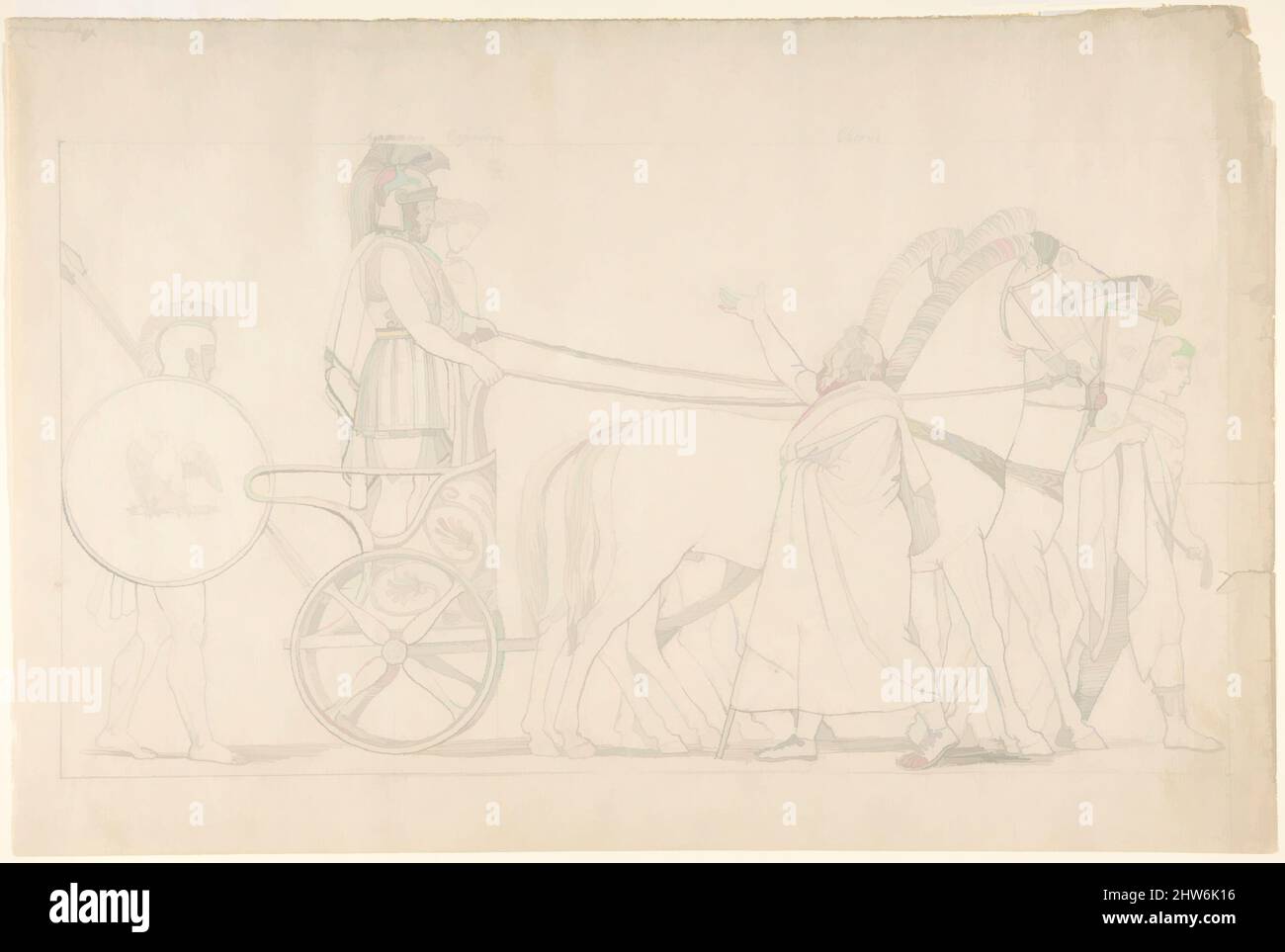 Kunst inspiriert von der Komposition aus den Tragödien des Aeschylus, Platte 17 (recto); Göttin Statue von den Suppliants, Platte 7 (verso), 19. Jahrhundert, Graphit, Blatt: 10 3/8 × 15 11/16 in. (26,3 × 39,8 cm), Zeichnungen, After John Flaxman (British, York 1755–1826 London, Klassische Werke, die von Artotop mit einem Schuss Moderne modernisiert wurden. Formen, Farbe und Wert, auffällige visuelle Wirkung auf Kunst. Emotionen durch Freiheit von Kunstwerken auf zeitgemäße Weise. Eine zeitlose Botschaft, die eine wild kreative neue Richtung verfolgt. Künstler, die sich dem digitalen Medium zuwenden und die Artotop NFT erschaffen Stockfoto