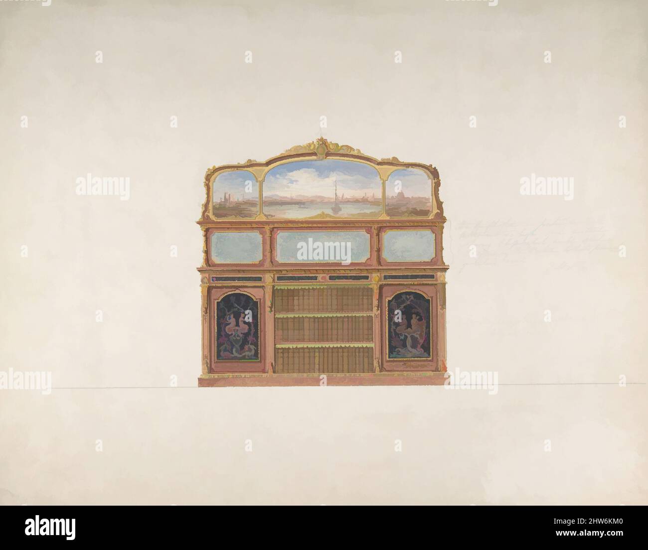 Art Inspired by Design for a Cabinet, 1830–90, Ink, Watercolor and Gouache, Anonymous, British, 19. Jahrhundert, Classic Works modernisiert von Artotop mit einem Schuss Moderne. Formen, Farbe und Wert, auffällige visuelle Wirkung auf Kunst. Emotionen durch Freiheit von Kunstwerken auf zeitgemäße Weise. Eine zeitlose Botschaft, die eine wild kreative neue Richtung verfolgt. Künstler, die sich dem digitalen Medium zuwenden und die Artotop NFT erschaffen Stockfoto