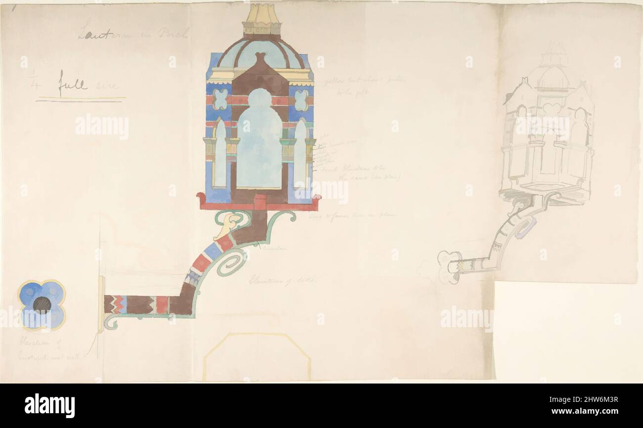 Kunst inspiriert von Entwürfen für eine Kirchenwand Laterne, ca. 1880, Graphit, Stift und Tinte, Wasch- und Aquarell, Blatt: 9 5/16 x 15 1/2 Zoll (23,6 x 39,3 cm), zugeschrieben Richardson Ellson & Co. (Britische, von Artotop modernisierte Classic Works mit einem Schuss Modernität. Formen, Farbe und Wert, auffällige visuelle Wirkung auf Kunst. Emotionen durch Freiheit von Kunstwerken auf zeitgemäße Weise. Eine zeitlose Botschaft, die eine wild kreative neue Richtung verfolgt. Künstler, die sich dem digitalen Medium zuwenden und die Artotop NFT erschaffen Stockfoto