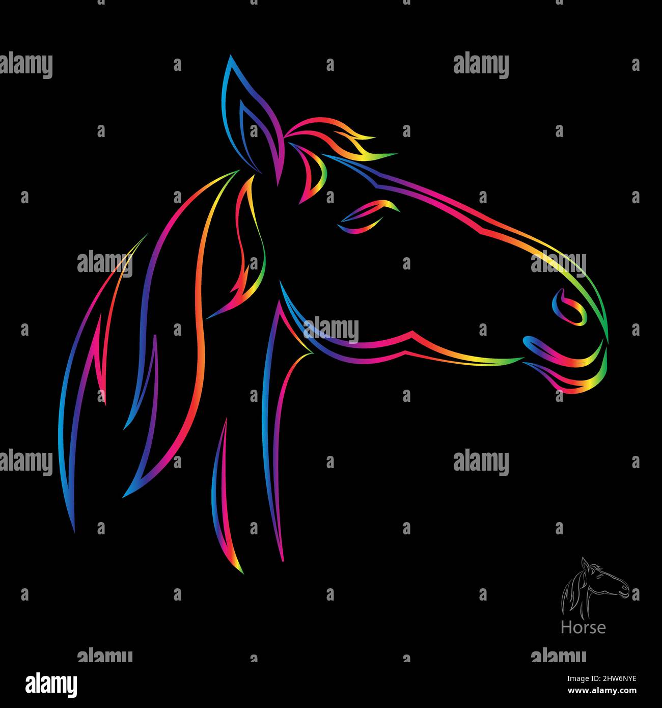 Vektorbild des Pferdes auf schwarzem Hintergrund. Leicht editierbare Vektorgrafik mit Ebenen. Stock Vektor
