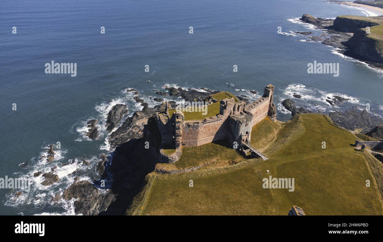 Luftaufnahme von Tantallon Castle in East Lothian, Schottland, Großbritannien Stockfoto