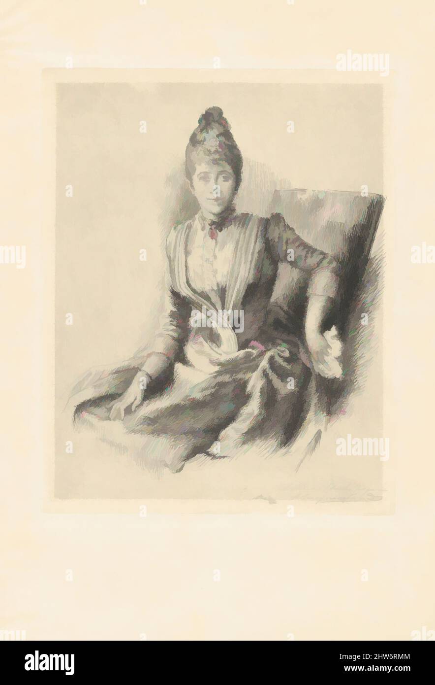 Art Inspired by Portrait of Mlle Quivoron, 1860–1914, Radierung, Blatt: 15 3/8 x 10 7/16 Zoll (39 x 26,5 cm), Drucke, Marie Bracquemond (französisch, 1841–1916, Klassische Werke, die von Artotop mit einem Schuss Moderne modernisiert wurden. Formen, Farbe und Wert, auffällige visuelle Wirkung auf Kunst. Emotionen durch Freiheit von Kunstwerken auf zeitgemäße Weise. Eine zeitlose Botschaft, die eine wild kreative neue Richtung verfolgt. Künstler, die sich dem digitalen Medium zuwenden und die Artotop NFT erschaffen Stockfoto