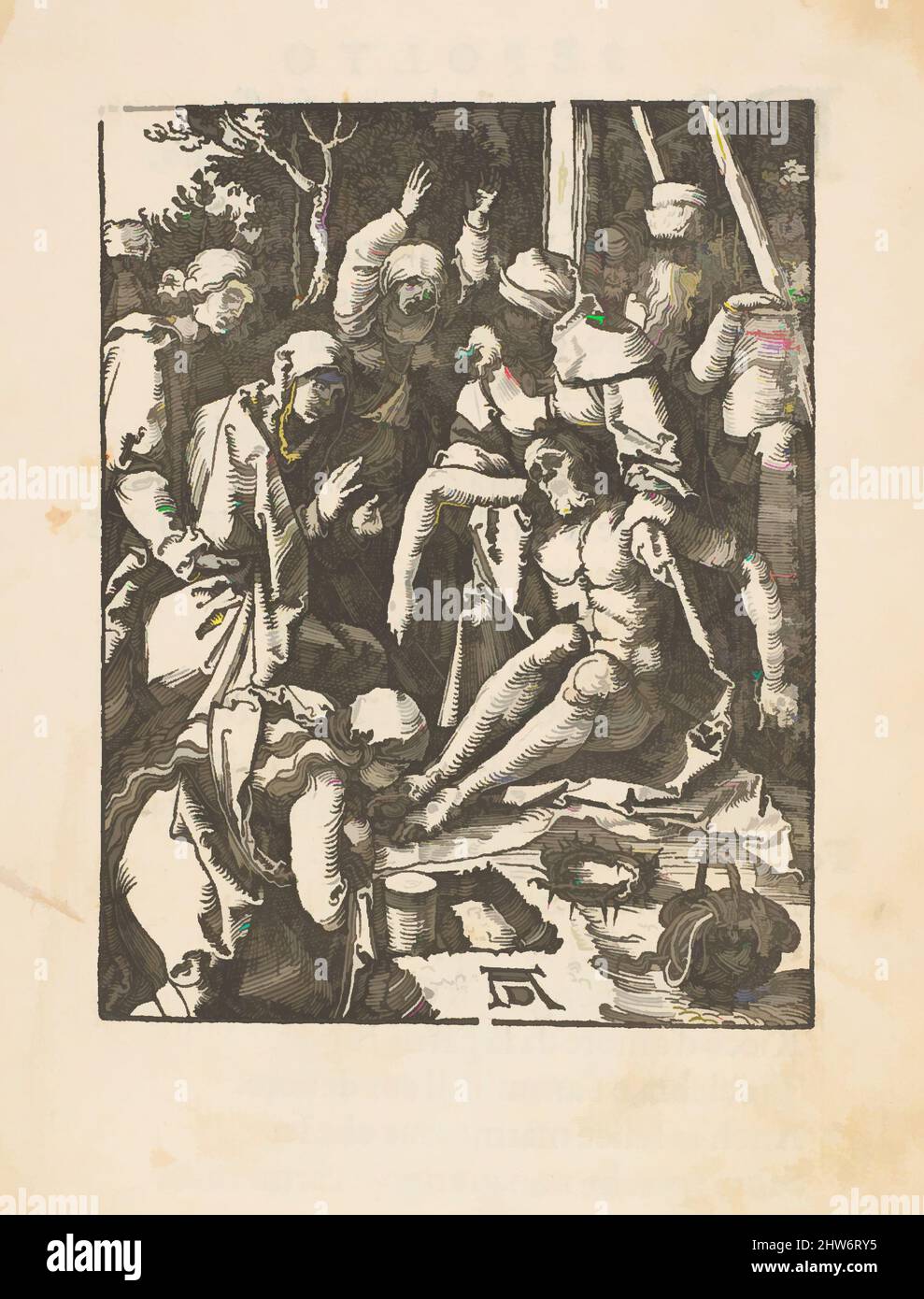 Kunst inspiriert von der Klage, aus der kleinen Passion, Edition Venedig, 1612, 1612, Holzschnitt, Blatt: 8 1/16 x 5 13/16 Zoll (20,5 x 14,7 cm), Drucke, Albrecht Dürer (deutsch, Nürnberg 1471–1528 Nürnberg, Klassische Werke, die von Artotop mit einem Schuss Moderne modernisiert wurden. Formen, Farbe und Wert, auffällige visuelle Wirkung auf Kunst. Emotionen durch Freiheit von Kunstwerken auf zeitgemäße Weise. Eine zeitlose Botschaft, die eine wild kreative neue Richtung verfolgt. Künstler, die sich dem digitalen Medium zuwenden und die Artotop NFT erschaffen Stockfoto