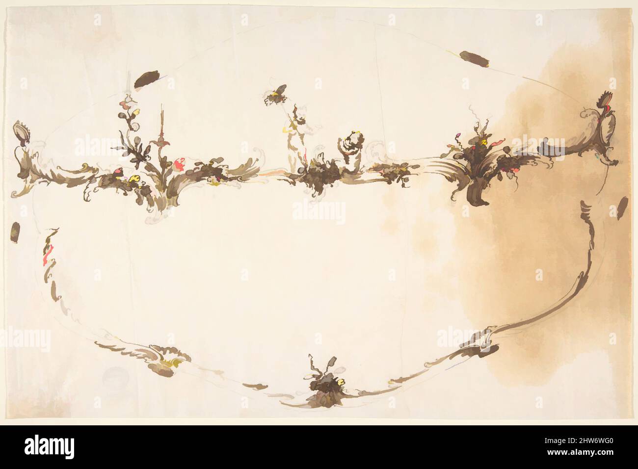 Art Inspired by Design for Mirror or Box, 1740–70, Stift und Pinsel, 7-7/8 x 12 Zoll, Anonym, Italienisch, Venetian, 18. Jahrhundert, Klassische Werke, die von Artotop mit einem Hauch von Moderne modernisiert wurden. Formen, Farbe und Wert, auffällige visuelle Wirkung auf Kunst. Emotionen durch Freiheit von Kunstwerken auf zeitgemäße Weise. Eine zeitlose Botschaft, die eine wild kreative neue Richtung verfolgt. Künstler, die sich dem digitalen Medium zuwenden und die Artotop NFT erschaffen Stockfoto