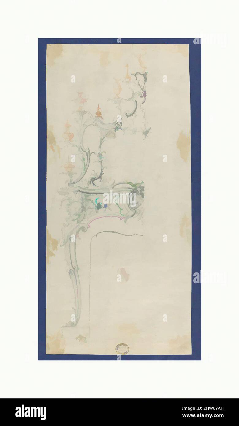 Kunst inspiriert von Chimneypiece, in Chippendale Drawings, Vol. I, ca. 1753–54, Graphit- und Sanguinkreide, Blatt: 11 1/2 x 5 3/8 Zoll (29,1 x 13,6 cm), Thomas Chippendale (Brite, Getaufte Otley, West Yorkshire 1718–1779 London, Klassische Werke, die von Artotop mit einem Schuss Moderne modernisiert wurden. Formen, Farbe und Wert, auffällige visuelle Wirkung auf Kunst. Emotionen durch Freiheit von Kunstwerken auf zeitgemäße Weise. Eine zeitlose Botschaft, die eine wild kreative neue Richtung verfolgt. Künstler, die sich dem digitalen Medium zuwenden und die Artotop NFT erschaffen Stockfoto