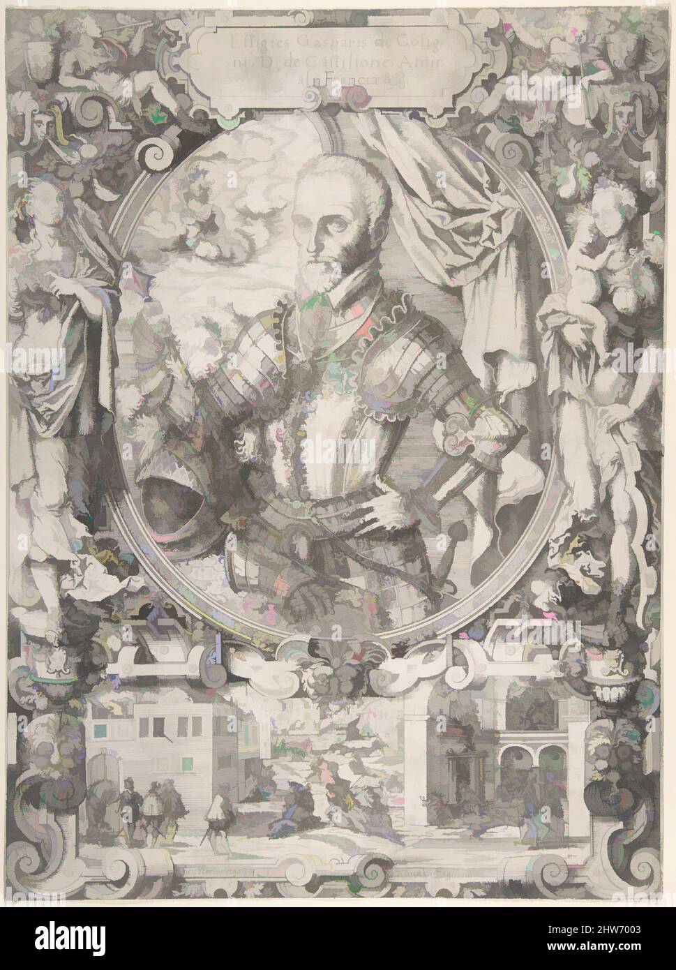 Kunst inspiriert von Gaspard de Coligny, Admiral von Frankreich, 1550–91, Radierung, Blatt: 14 7/16 x 10 11/16 Zoll (36,7 x 27,1 cm), Drucke, Jost Amman (Schweizer, Zürich vor 1539–1591 Nürnberg, Klassische Werke, modernisiert von Artotop mit einem Schuss Moderne. Formen, Farbe und Wert, auffällige visuelle Wirkung auf Kunst. Emotionen durch Freiheit von Kunstwerken auf zeitgemäße Weise. Eine zeitlose Botschaft, die eine wild kreative neue Richtung verfolgt. Künstler, die sich dem digitalen Medium zuwenden und die Artotop NFT erschaffen Stockfoto
