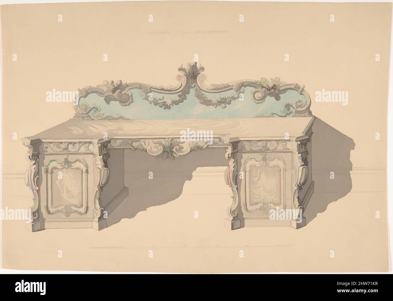 Kunst inspiriert von Design für Sideboard, Louis Quatorze Style, 1835–1900, Tinte, Graphit, Watercolor, Robert William Hume (British, London 1816–1904 Long Island City, Klassische Werke, die von Artotop mit einem Schuss Moderne modernisiert wurden. Formen, Farbe und Wert, auffällige visuelle Wirkung auf Kunst. Emotionen durch Freiheit von Kunstwerken auf zeitgemäße Weise. Eine zeitlose Botschaft, die eine wild kreative neue Richtung verfolgt. Künstler, die sich dem digitalen Medium zuwenden und die Artotop NFT erschaffen Stockfoto