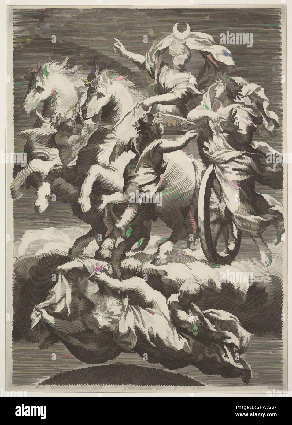 Kunst inspiriert von Diana in her Chariot (La Lune sur son char), 1633, Gravur, Blatt: 10 15/16 x 7 1/2 Zoll (27,8 x 19 cm), Drucke, Claude Mellan (französisch, Abbeville 1598–1688 Paris), nach Pietro da Cortona (Pietro Berrettini) (italienisch, Cortona 1596–1669 Rom, Klassische Werke, die von Artotop mit einem Schuss Moderne modernisiert wurden. Formen, Farbe und Wert, auffällige visuelle Wirkung auf Kunst. Emotionen durch Freiheit von Kunstwerken auf zeitgemäße Weise. Eine zeitlose Botschaft, die eine wild kreative neue Richtung verfolgt. Künstler, die sich dem digitalen Medium zuwenden und die Artotop NFT erschaffen Stockfoto