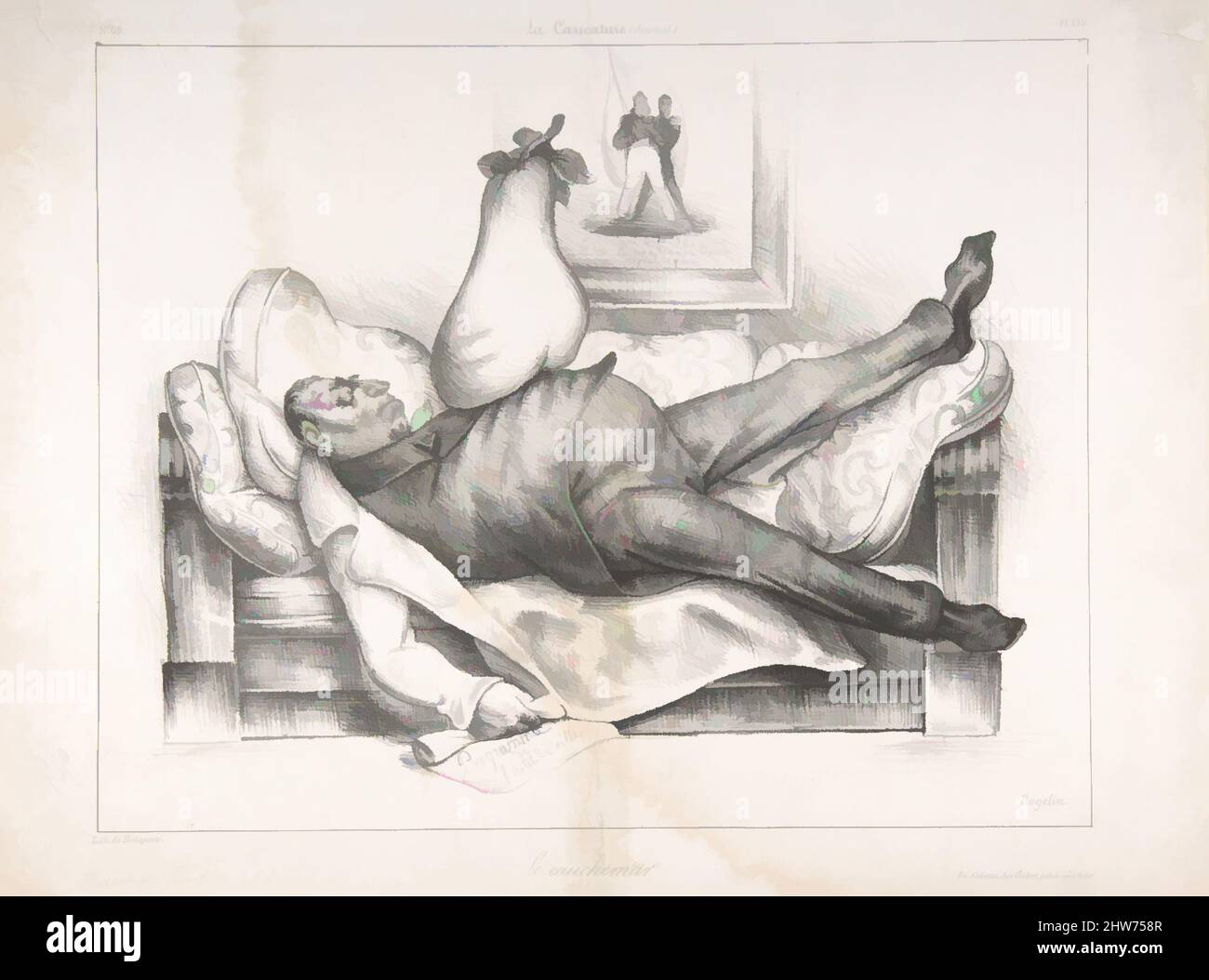 Kunst inspiriert von Le Cauchemar (The Nightmare), veröffentlicht in La Caricature no 69, 23. Februar 1832, 23. Februar 1832, Lithographie, Blatt: 10 11/16 × 14 3/16 Zoll (27,2 × 36 cm), Drucke, Honoré Daumier (Französisch, Marseille 1808–1879 Valmondois, Klassische Werke, die von Artotop mit einem Schuss Moderne modernisiert wurden. Formen, Farbe und Wert, auffällige visuelle Wirkung auf Kunst. Emotionen durch Freiheit von Kunstwerken auf zeitgemäße Weise. Eine zeitlose Botschaft, die eine wild kreative neue Richtung verfolgt. Künstler, die sich dem digitalen Medium zuwenden und die Artotop NFT erschaffen Stockfoto