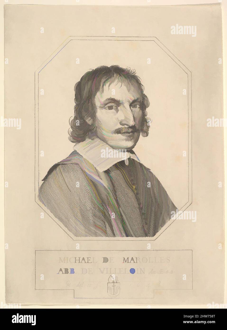 Kunst inspiriert von Portrait of Michel de Marolles, 1648, Gravur; erster Staat (?) Von drei (BN), Blatt: 9 3/16 x 6 3/4 Zoll (23,3 x 17,1 cm), Drucke, Claude Mellan (französisch, Abbeville 1598–1688 Paris, Klassische Werke, die von Artotop mit einem Schuss Moderne modernisiert wurden. Formen, Farbe und Wert, auffällige visuelle Wirkung auf Kunst. Emotionen durch Freiheit von Kunstwerken auf zeitgemäße Weise. Eine zeitlose Botschaft, die eine wild kreative neue Richtung verfolgt. Künstler, die sich dem digitalen Medium zuwenden und die Artotop NFT erschaffen Stockfoto