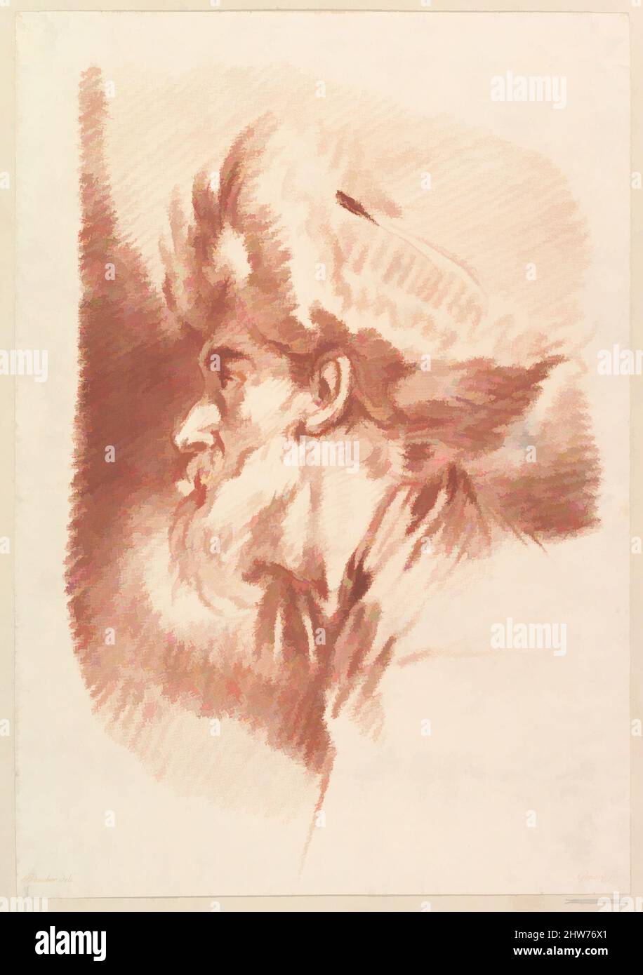 Kunst inspiriert von Untitled (Head of A man in Turban), Mitte des 18.. Jahrhunderts bis Anfang des 19.. Jahrhunderts, Crayon Manner Gravur in brauner Tinte gedruckt, Blatt (beschnitten): 15 1/16 × 10 1/2 Zoll (38,2 × 26,6 cm), Drucke, François Gonord (Französisch, 1756–1825), nach François Boucher (Französisch, Paris 1703–1770, Klassische Werke, die von Artotop mit einem Schuss Moderne modernisiert wurden. Formen, Farbe und Wert, auffällige visuelle Wirkung auf Kunst. Emotionen durch Freiheit von Kunstwerken auf zeitgemäße Weise. Eine zeitlose Botschaft, die eine wild kreative neue Richtung verfolgt. Künstler, die sich dem digitalen Medium zuwenden und die Artotop NFT erschaffen Stockfoto