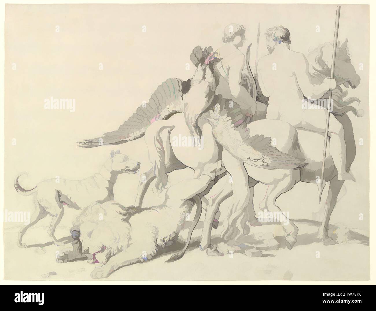 Kunst, inspiriert von man's Fortitude, Ende 18.–Anfang 19. Jahrhundert, Stift und schwarze Tinte, Grauwäsche, über Graphit, Blatt: 14 3/16 x 18 11/16 Zoll (36 x 47,5 cm), Zeichnungen, Johann Heinrich Wilhelm Tischbein (deutsch, Haina 1751–1829 Eutin, Klassische Werke, die von Artotop mit einem Schuss Moderne modernisiert wurden. Formen, Farbe und Wert, auffällige visuelle Wirkung auf Kunst. Emotionen durch Freiheit von Kunstwerken auf zeitgemäße Weise. Eine zeitlose Botschaft, die eine wild kreative neue Richtung verfolgt. Künstler, die sich dem digitalen Medium zuwenden und die Artotop NFT erschaffen Stockfoto