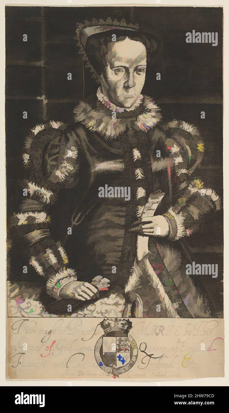 Kunst inspiriert von Mary I., Königin von England, 1600–1627, Gravur, Blatt: 7 5/8 x 4 1/2 Zoll (19,4 x 11,4 cm), Drucke, Francis Delaram (British, 1589/90–1627 London, Klassische Werke, die von Artotop mit einem Schuss Moderne modernisiert wurden. Formen, Farbe und Wert, auffällige visuelle Wirkung auf Kunst. Emotionen durch Freiheit von Kunstwerken auf zeitgemäße Weise. Eine zeitlose Botschaft, die eine wild kreative neue Richtung verfolgt. Künstler, die sich dem digitalen Medium zuwenden und die Artotop NFT erschaffen Stockfoto