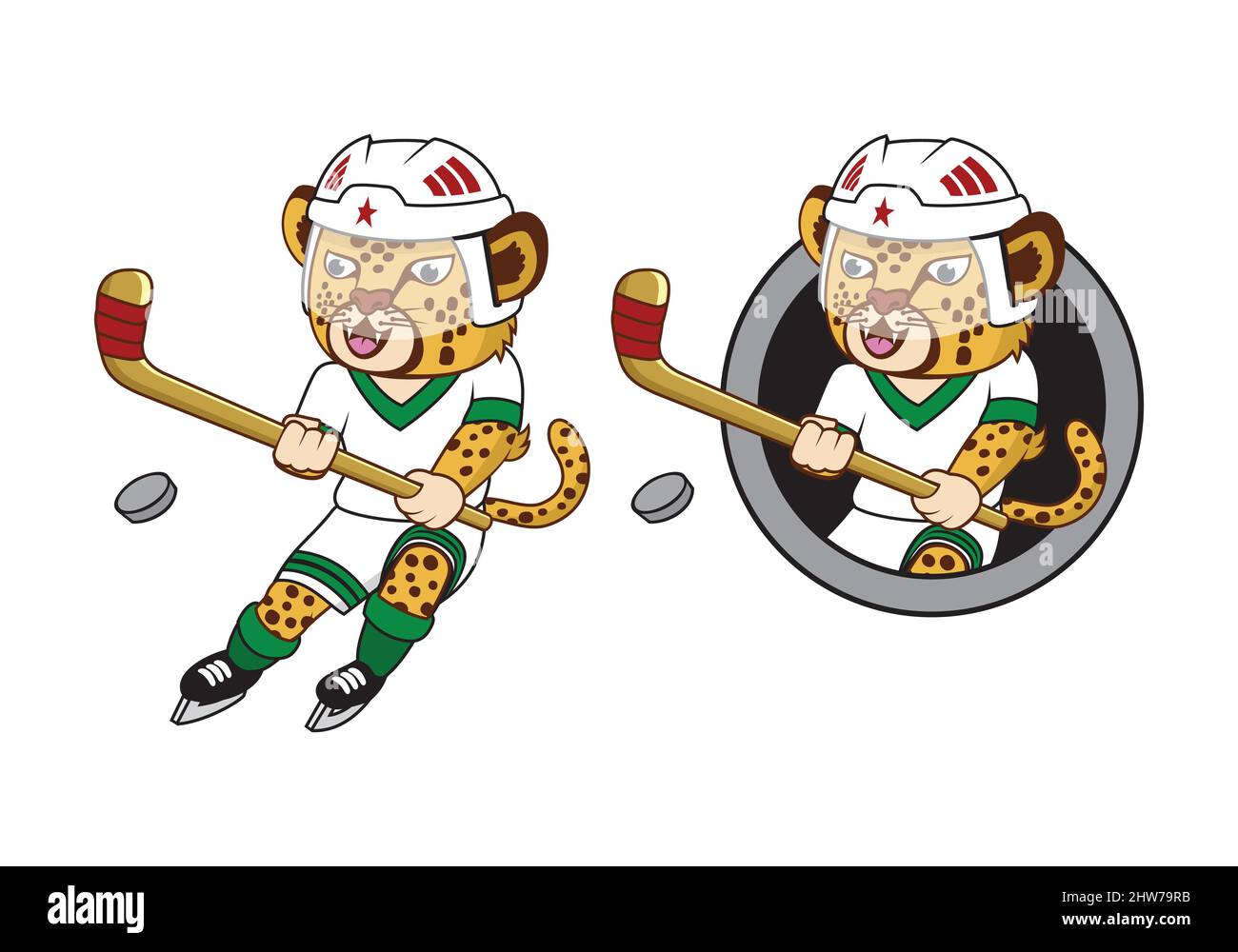 Geparden Eishockey-Spieler Cartoon Charakter Design Illustration , geeignet für Ihre Design-Bedürfnisse, Logo, Illustration, Animation, etc. Stock Vektor