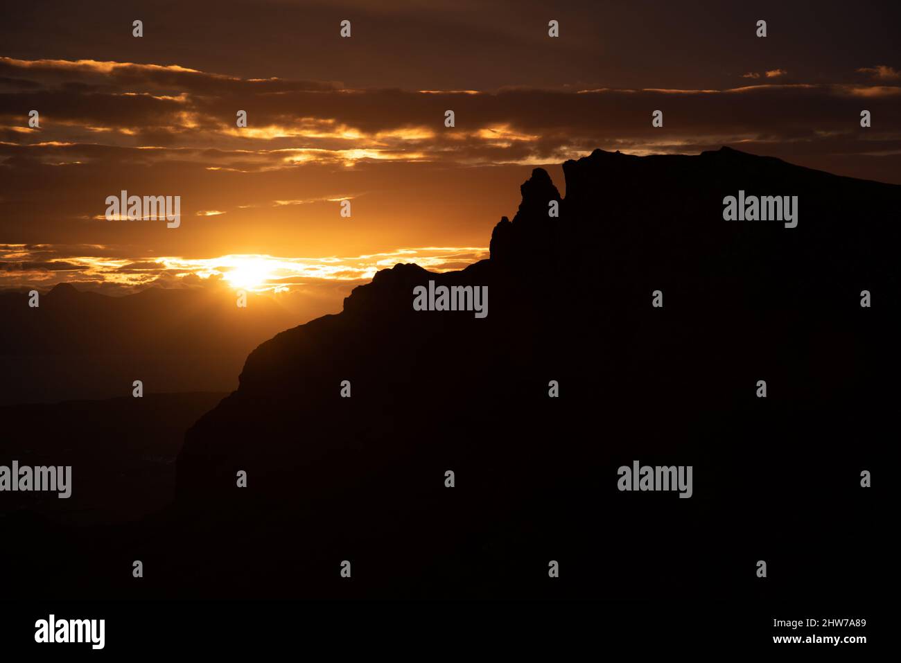 The Quiraing at Sunrise, Isle of Skye, Scotland Mountains, Vereinigtes Königreich Stockfoto