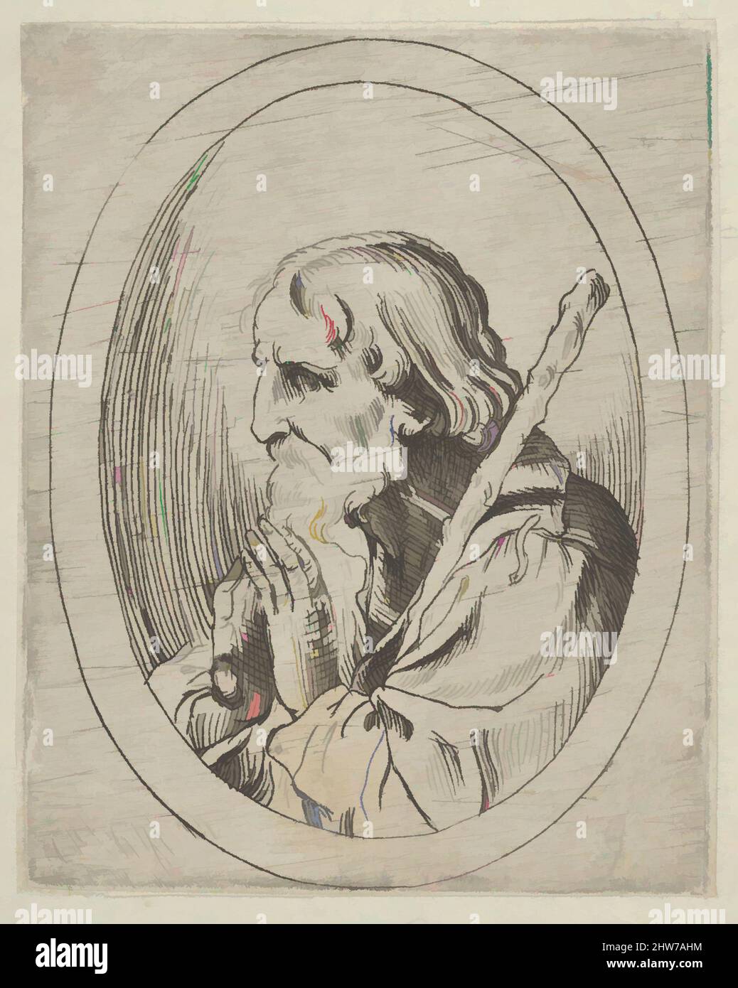 Kunst, inspiriert vom heiligen Jude im Gebet, im Profil nach links mit einem Stab, der auf seiner Schulter liegt, in einem ovalen Rahmen, von Christus, der Jungfrau und den dreizehn Aposteln, 1600–1640, Radierung, Blatt: 3 13/16 × 3 1/16 Zoll (9,7 × 7,8 cm), Drucke, Anonym, 17. Jahrhundert, nach Guido Reni (, Klassische Werke, die von Artotop mit einem Schuss Moderne modernisiert wurden. Formen, Farbe und Wert, auffällige visuelle Wirkung auf Kunst. Emotionen durch Freiheit von Kunstwerken auf zeitgemäße Weise. Eine zeitlose Botschaft, die eine wild kreative neue Richtung verfolgt. Künstler, die sich dem digitalen Medium zuwenden und die Artotop NFT erschaffen Stockfoto Kunst, inspiriert vom heiligen Jude im Gebet, im Profil nach links mit einem Stab, der auf seiner Schulter liegt, in einem ovalen Rahmen, von Christus, der Jungfrau und den dreizehn Aposteln, 1600–1640, Radierung, Blatt: 3 13/16 × 3 1/16 Zoll (9,7 × 7,8 cm), Drucke, Anonym, 17. Jahrhundert, nach Guido Reni (, Klassische Werke, die von Artotop mit einem Schuss Moderne modernisiert wurden. Formen, Farbe und Wert, auffällige visuelle Wirkung auf Kunst. Emotionen durch Freiheit von Kunstwerken auf zeitgemäße Weise. Eine zeitlose Botschaft, die eine wild kreative neue Richtung verfolgt. Künstler, die sich dem digitalen Medium zuwenden und die Artotop NFT erschaffen Stockfoto
