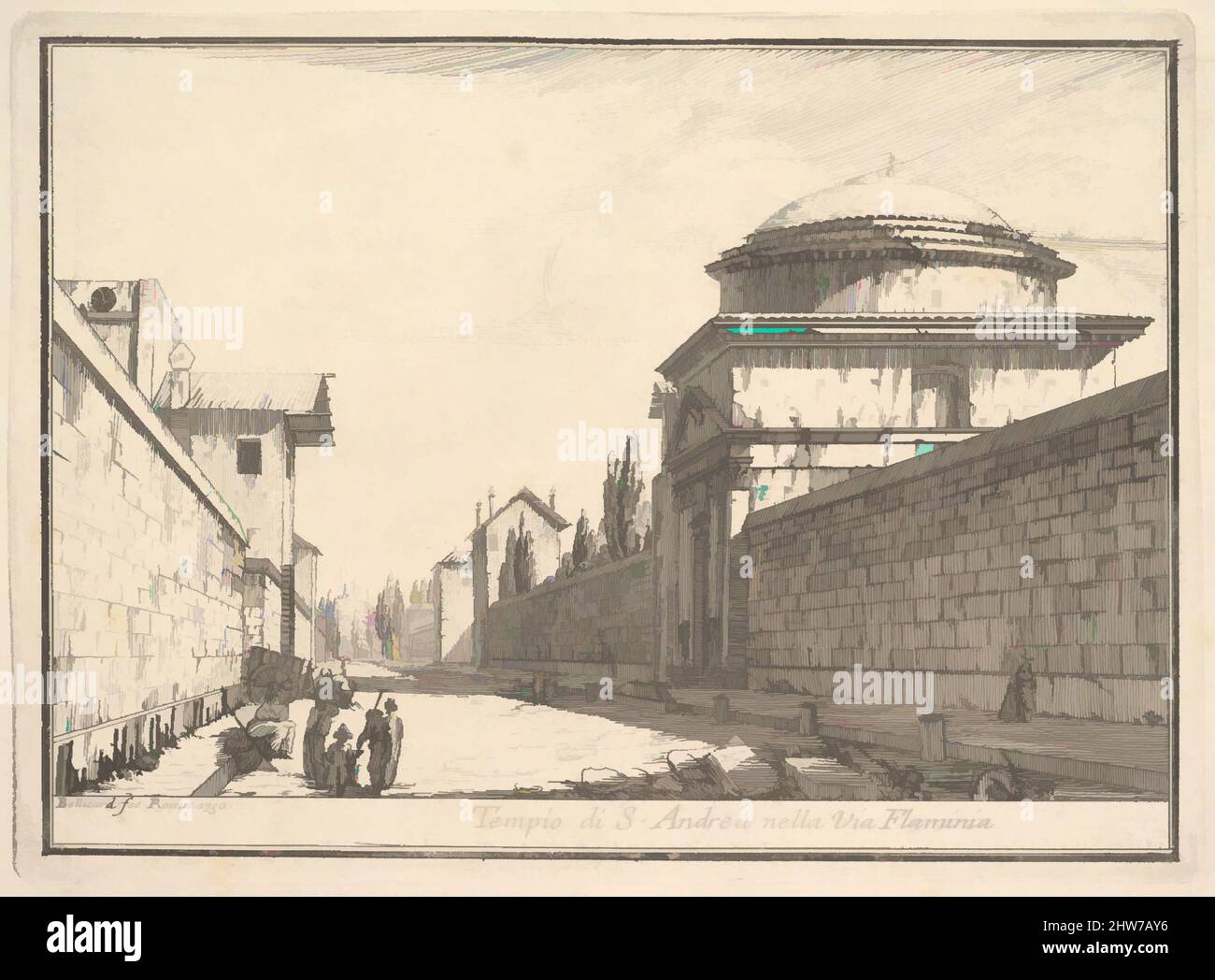 Kunst inspiriert von Tempio di Sant'Andrea, Via Flaminia, 1750, Radierung, Blatt: 8 9/16 × 14 3/16 Zoll (21,7 × 36 cm), Drucke, Jérôme Charles Bellicard (Französisch, Paris 1726–1786 Paris, Klassische Werke, die von Artotop mit einem Schuss Moderne modernisiert wurden. Formen, Farbe und Wert, auffällige visuelle Wirkung auf Kunst. Emotionen durch Freiheit von Kunstwerken auf zeitgemäße Weise. Eine zeitlose Botschaft, die eine wild kreative neue Richtung verfolgt. Künstler, die sich dem digitalen Medium zuwenden und die Artotop NFT erschaffen Stockfoto