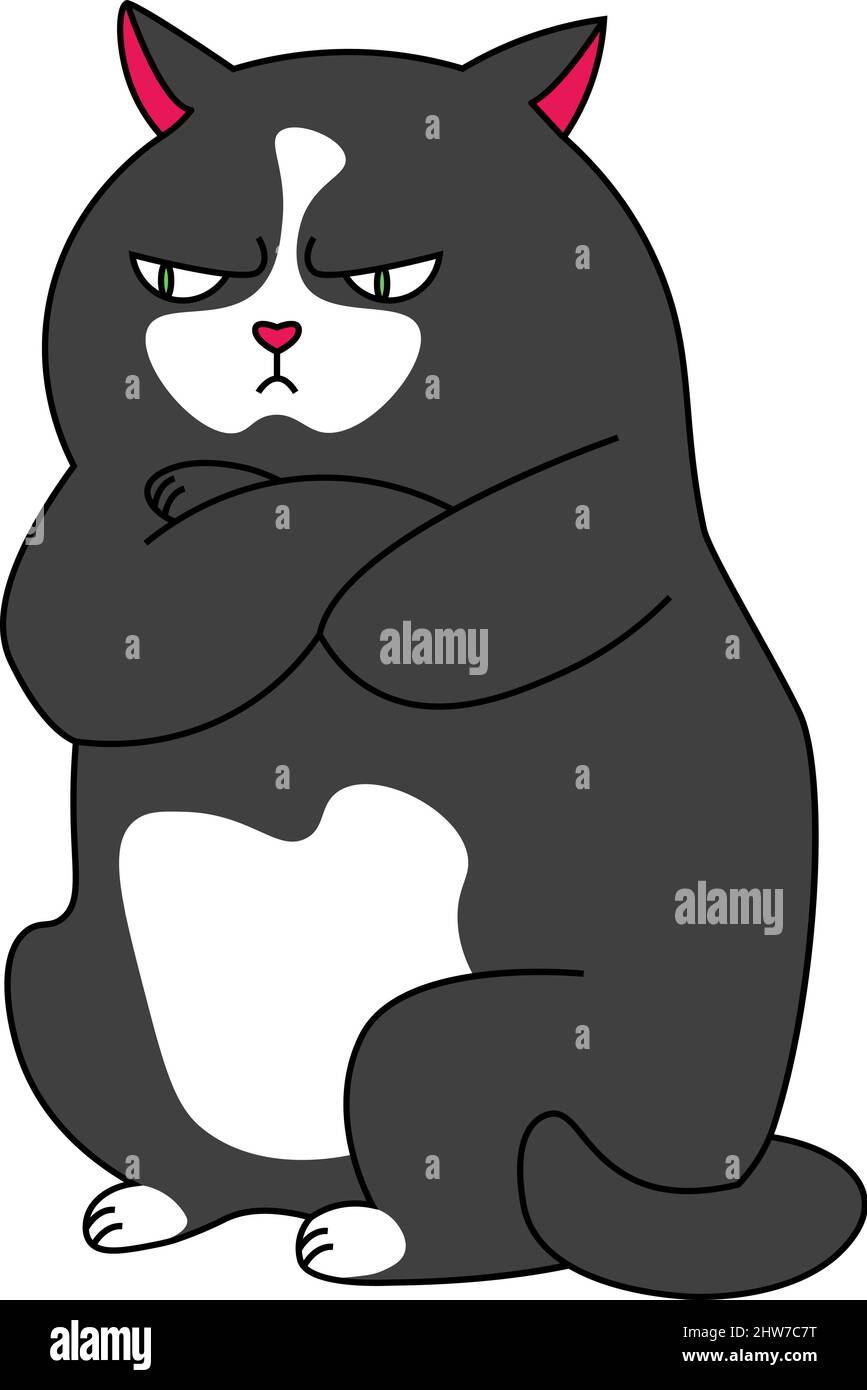Tier Charakter wütend schwarz fett Katze Zeichnung in flachem Stil Stock Vektor
