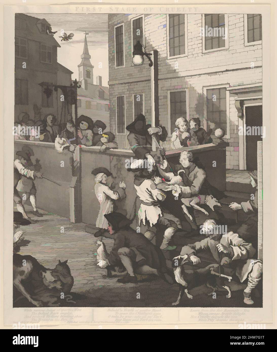 Kunst inspiriert von der ersten Stufe der Grausamkeit (die vier Stufen der Grausamkeit), 1. Februar 1751, Radierung und Gravur; erster Zustand von zwei, Blatt: 14 3/4 x 12 1/2 Zoll (37,5 x 31,7 cm), Drucke, William Hogarth (British, London 1697–1764 London, Klassische Werke, die von Artotop mit einem Schuss Moderne modernisiert wurden. Formen, Farbe und Wert, auffällige visuelle Wirkung auf Kunst. Emotionen durch Freiheit von Kunstwerken auf zeitgemäße Weise. Eine zeitlose Botschaft, die eine wild kreative neue Richtung verfolgt. Künstler, die sich dem digitalen Medium zuwenden und die Artotop NFT erschaffen Stockfoto