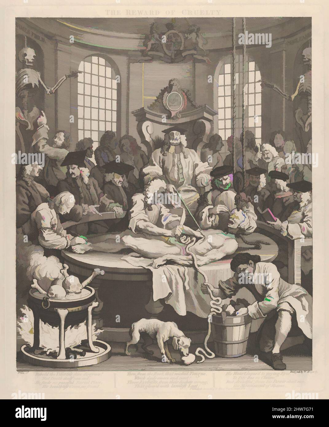 Art Inspiriert durch den Lohn der Grausamkeit (die vier Stadien der Grausamkeit), 1. Februar 1751, Radierung und Gravur; dritter Zustand von drei, Platte: 15 1/4 x 12 5/8 Zoll (38,8 x 32 cm), Drucke, William Hogarth (British, London 1697–1764 London, Klassische Werke, die von Artotop mit einem Schuss Moderne modernisiert wurden. Formen, Farbe und Wert, auffällige visuelle Wirkung auf Kunst. Emotionen durch Freiheit von Kunstwerken auf zeitgemäße Weise. Eine zeitlose Botschaft, die eine wild kreative neue Richtung verfolgt. Künstler, die sich dem digitalen Medium zuwenden und die Artotop NFT erschaffen Stockfoto