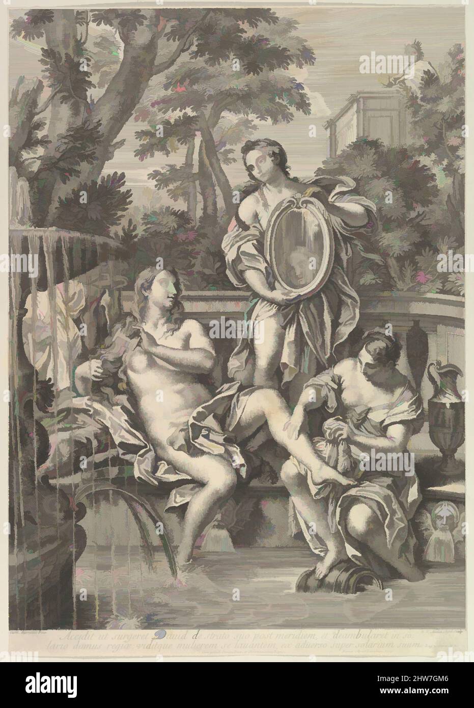 Kunst inspiriert von David und Bathsheba, 1680–1743, Gravur, Blatt: 21 7/8 x 16 Zoll (55,6 x 40,7 cm), Drucke, Robert van Audenaerde (Flämisch, Gent 1663–1743 Gent), nach Carlo Maratti (Italienisch, Camerano 1625–1713 Rom, Klassische Werke, die von Artotop mit einem Schuss Moderne modernisiert wurden. Formen, Farbe und Wert, auffällige visuelle Wirkung auf Kunst. Emotionen durch Freiheit von Kunstwerken auf zeitgemäße Weise. Eine zeitlose Botschaft, die eine wild kreative neue Richtung verfolgt. Künstler, die sich dem digitalen Medium zuwenden und die Artotop NFT erschaffen Stockfoto