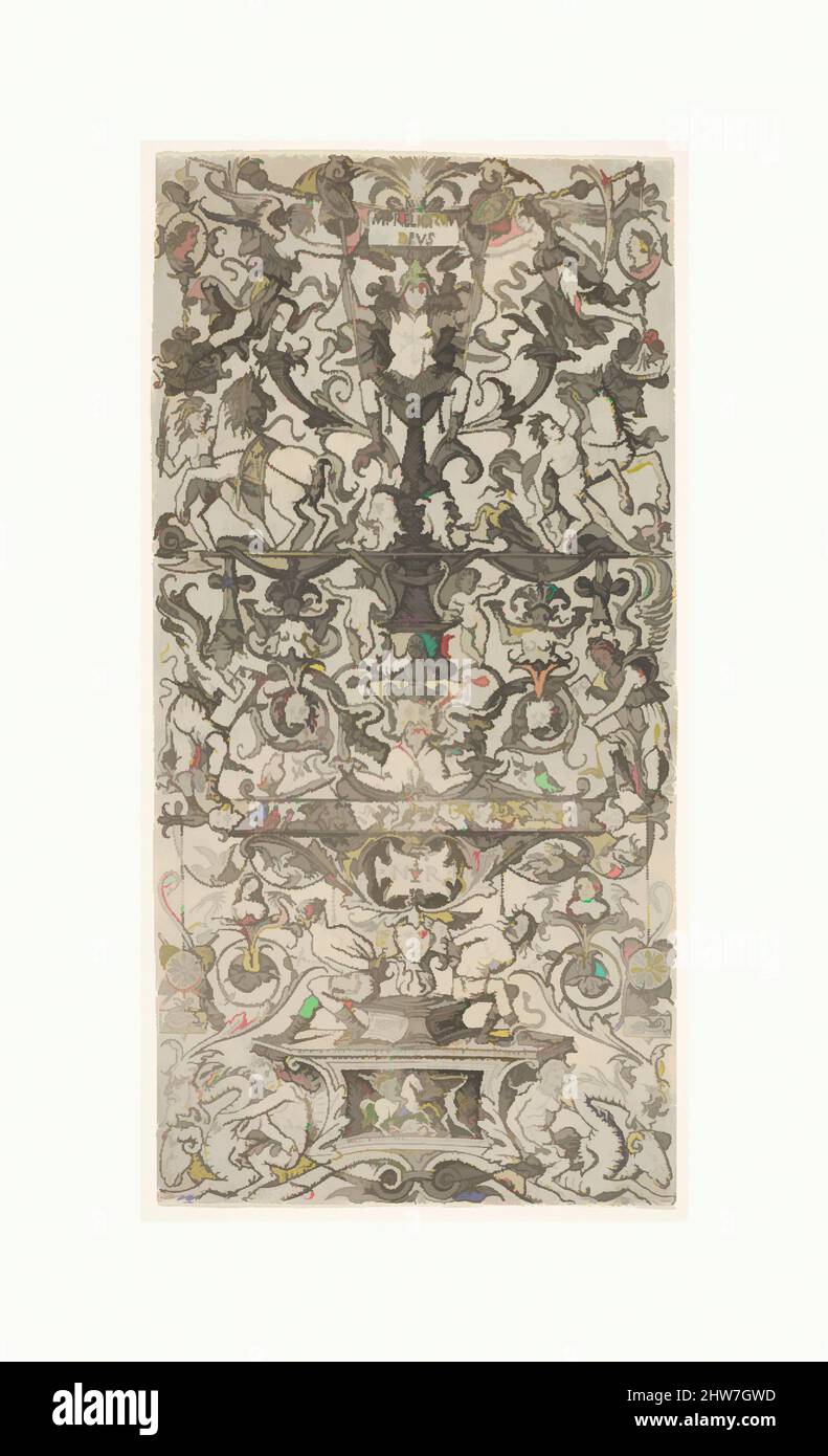 Kunst inspiriert von vertikaler Ornamenttafel mit Mars, 1500–1510, Gravur, Blatt: 10 3/8 × 5 3/16 Zoll (26,4 × 13,1 cm), Drucke, Nicoletto da Modena (italienisch, Modena, aktiv ca. 1500–ca. 1520, Classic Works modernisiert von Artotop mit einem Schuss Moderne. Formen, Farbe und Wert, auffällige visuelle Wirkung auf Kunst. Emotionen durch Freiheit von Kunstwerken auf zeitgemäße Weise. Eine zeitlose Botschaft, die eine wild kreative neue Richtung verfolgt. Künstler, die sich dem digitalen Medium zuwenden und die Artotop NFT erschaffen Stockfoto