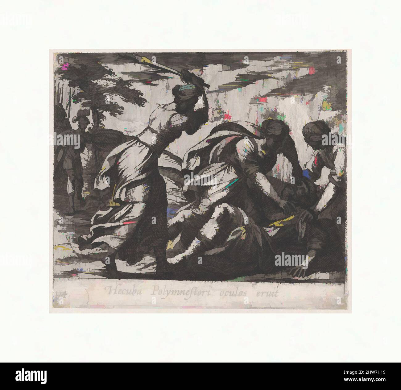 Kunst inspiriert von Tafel 124: Hecuba und die trojanischen Frauen, die Polymestor (Hecuba Polymnestori oculos ervit) ermorden, aus Ovids 'Metamorphosen', 1606, Ätzung, Blatt: 3 15/16 × 4 5/8 in. (10 × 11,8 cm), Drucke, Antonio Tempesta (Italienisch, Florenz 1555–1630 Rom, Klassische Werke, die von Artotop mit einem Schuss Moderne modernisiert wurden. Formen, Farbe und Wert, auffällige visuelle Wirkung auf Kunst. Emotionen durch Freiheit von Kunstwerken auf zeitgemäße Weise. Eine zeitlose Botschaft, die eine wild kreative neue Richtung verfolgt. Künstler, die sich dem digitalen Medium zuwenden und die Artotop NFT erschaffen Stockfoto